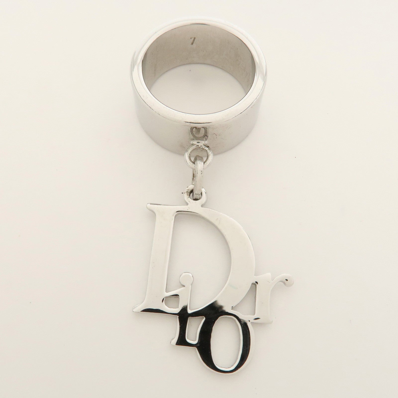 Christian Dior Silver-Tone Logo Metal Ring