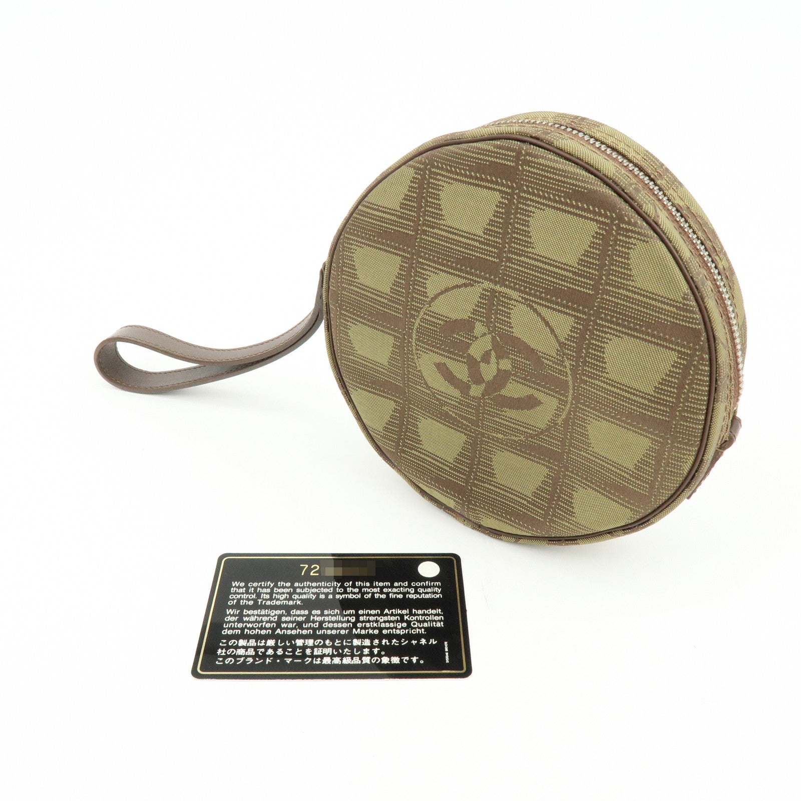 CHANEL New Travel Line COCO Mark Canvas Cosmetic Pouch Khaki Brown