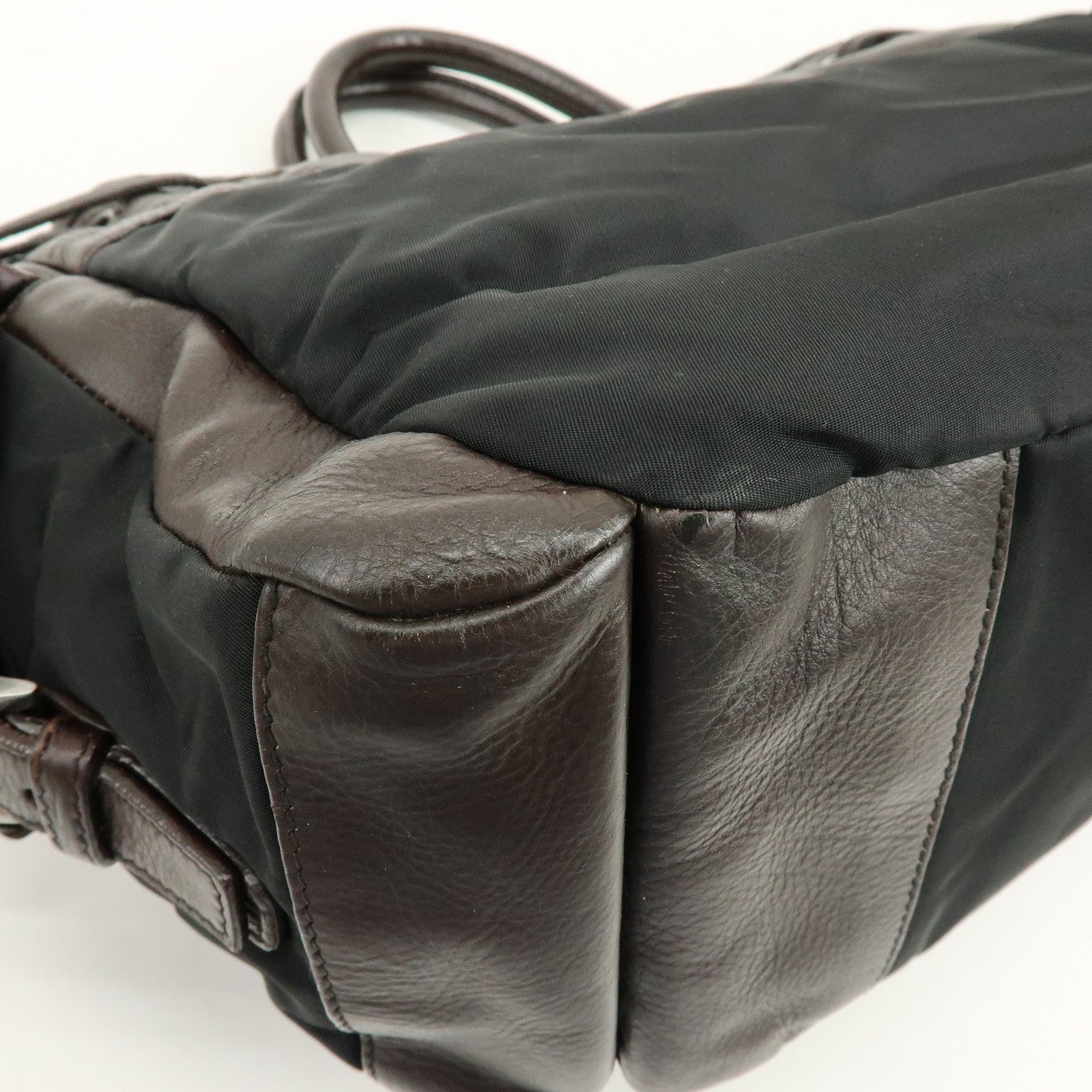 PRADA Nylon Leather 2Way Bag Hand Bag Shoulder Bag Brown