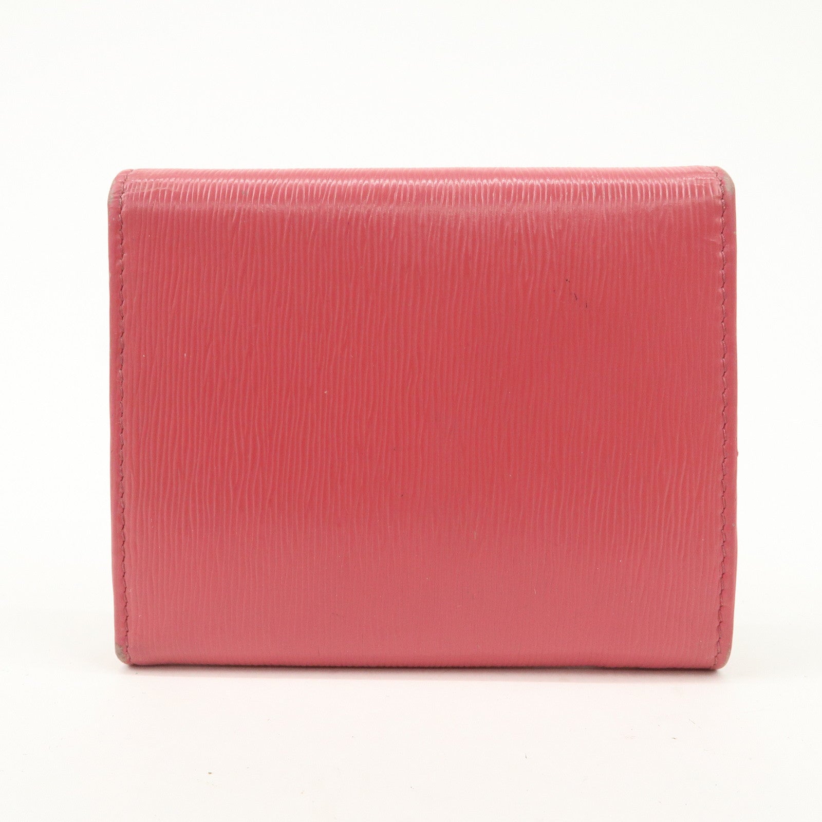 PRADA Saffiano Leather Trifold Compact Wallet Pink 1MH176 Used