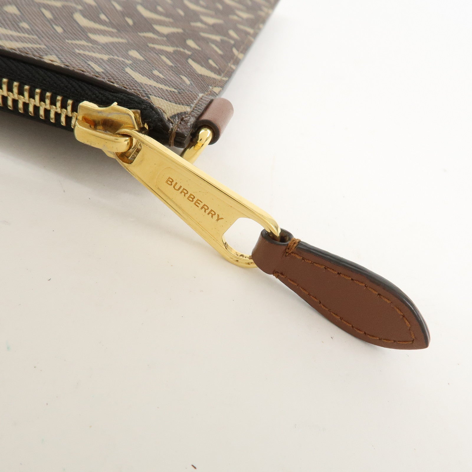 BURBERRY Monogram E Canvas Clutch Bag Pouch Brown
