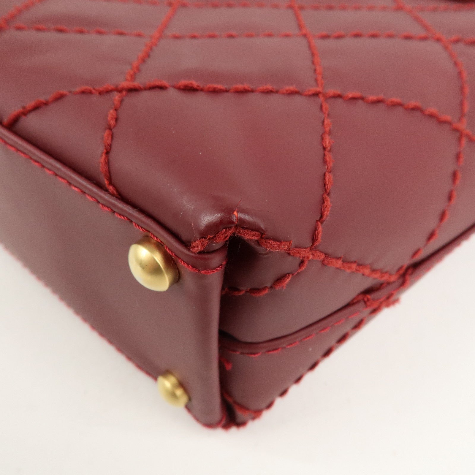 CHANEL Wild Stitch Leather Tote Bag Hand Bag Red A18126