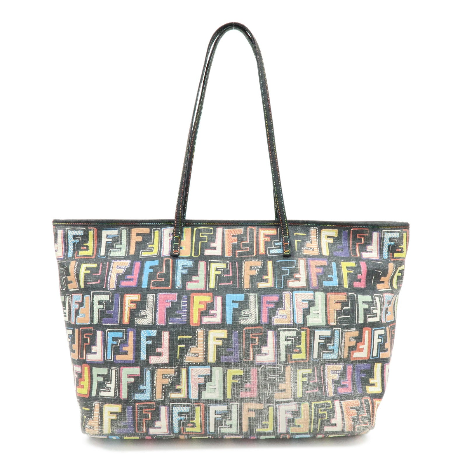 FENDI Zucca PVC Leather Tote Shoulder Bag Multicolor Black 8BH185