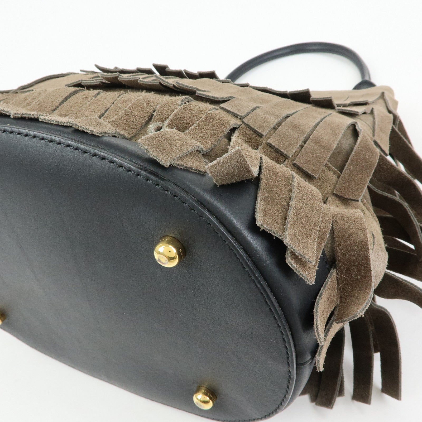 BURBERRY PROSUM Fringe Suede Leather Tote Bag Hand Bag Brown Black