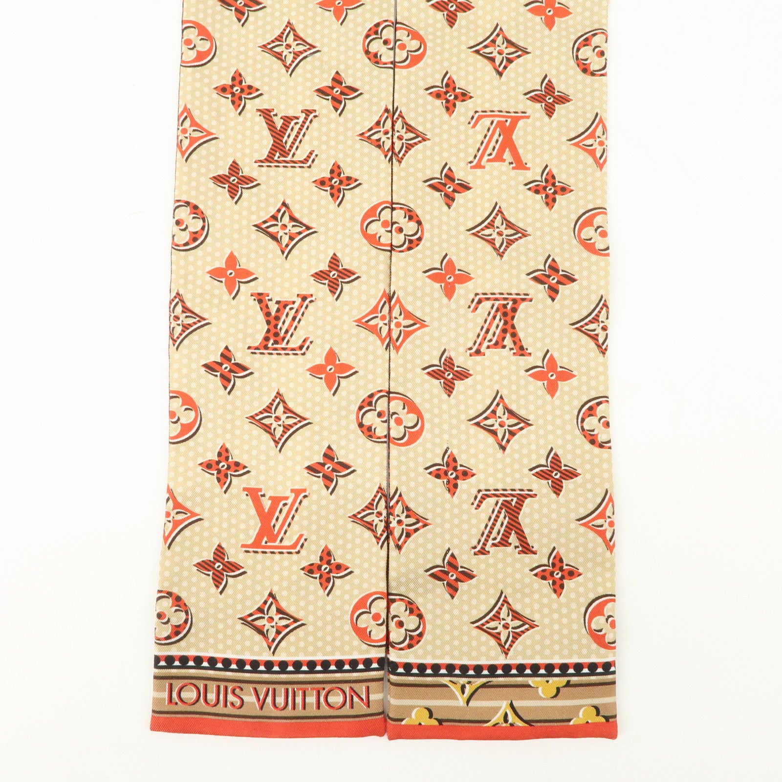 Louis Vuitton 100% Silk Bandeau Monodots Scarf Beige Red M70848