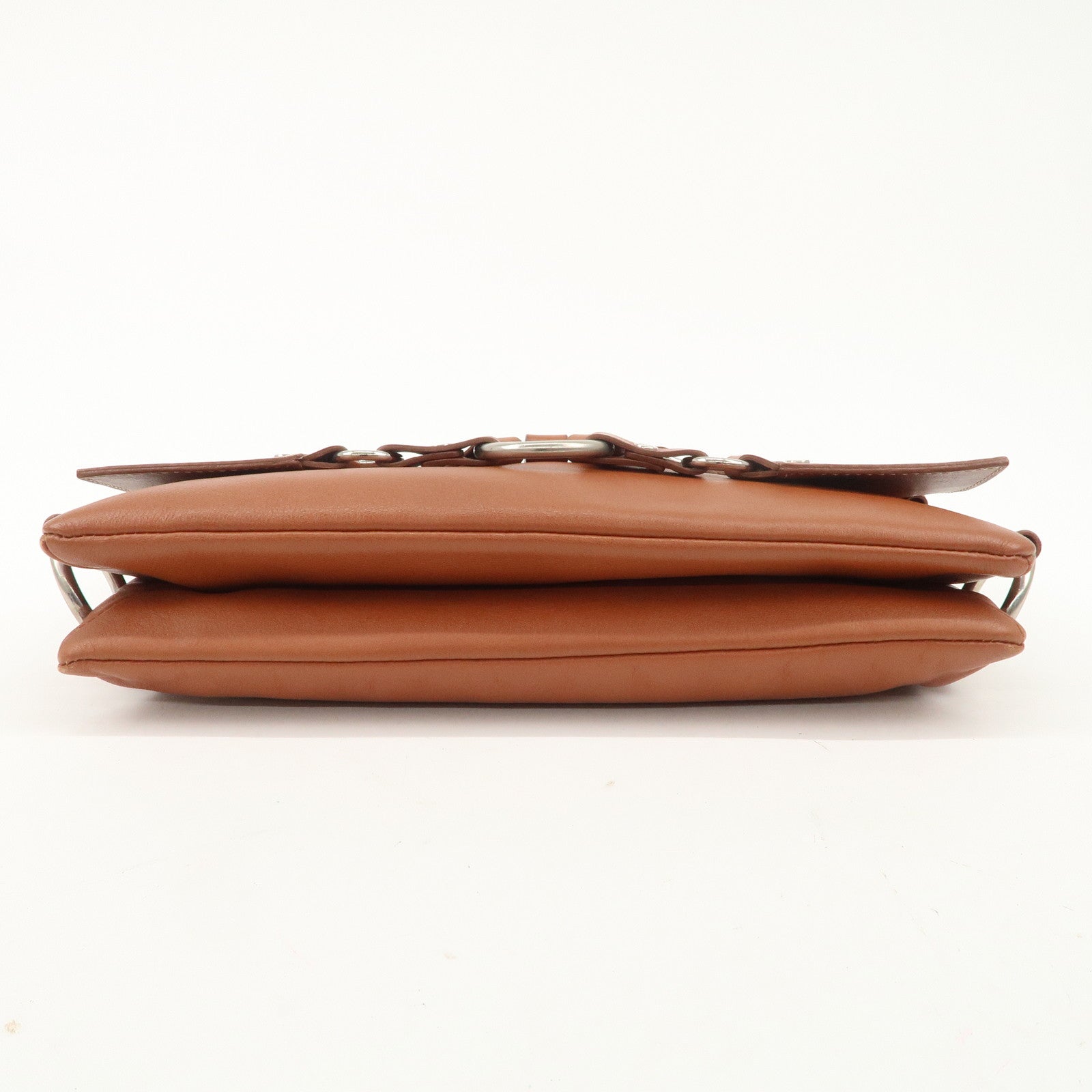 CELINE Leather Hand Bag Shoulder Bag Brown Silver HDW