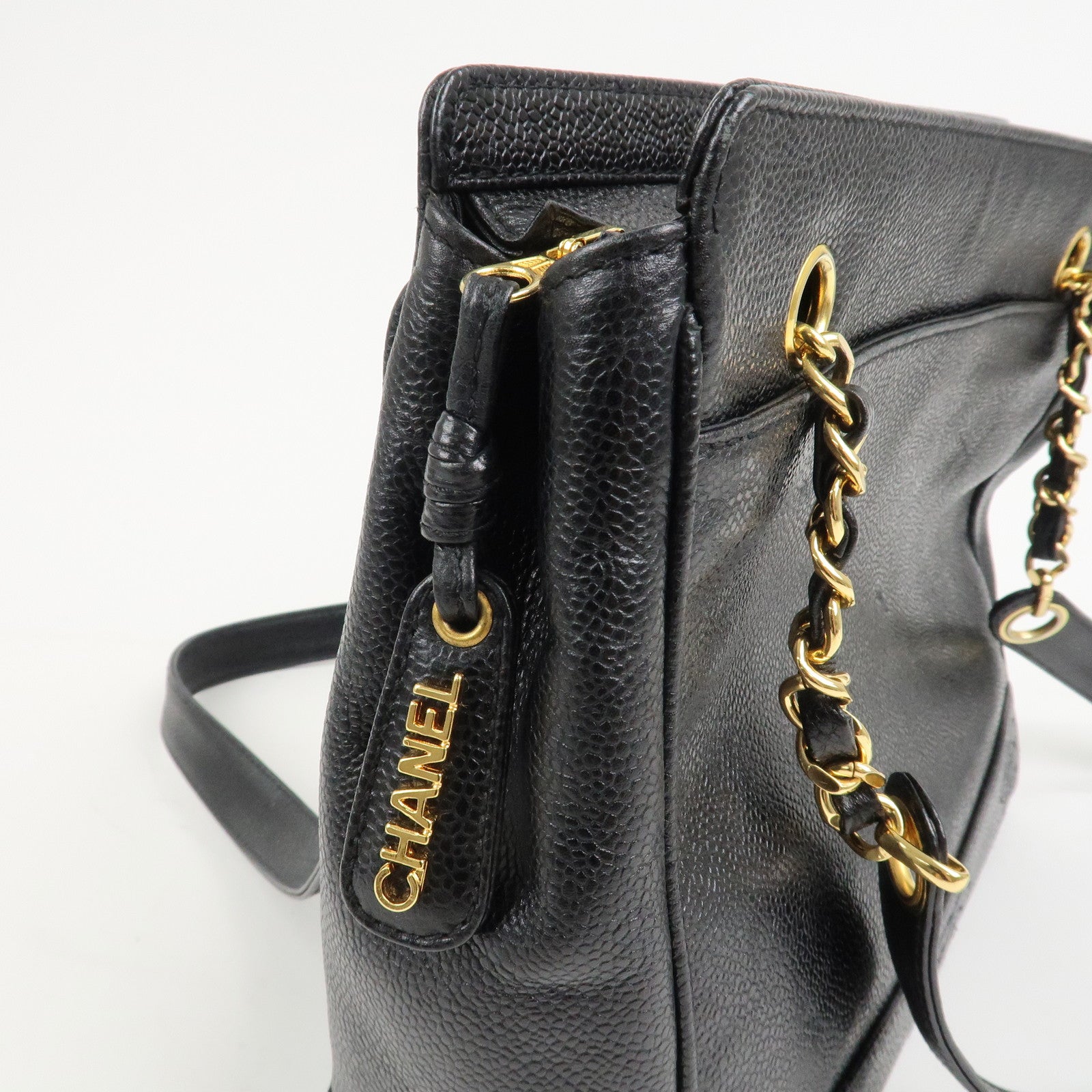 CHANEL Triple COCO Mark Caviarskin Chain Shoulder Bag Black
