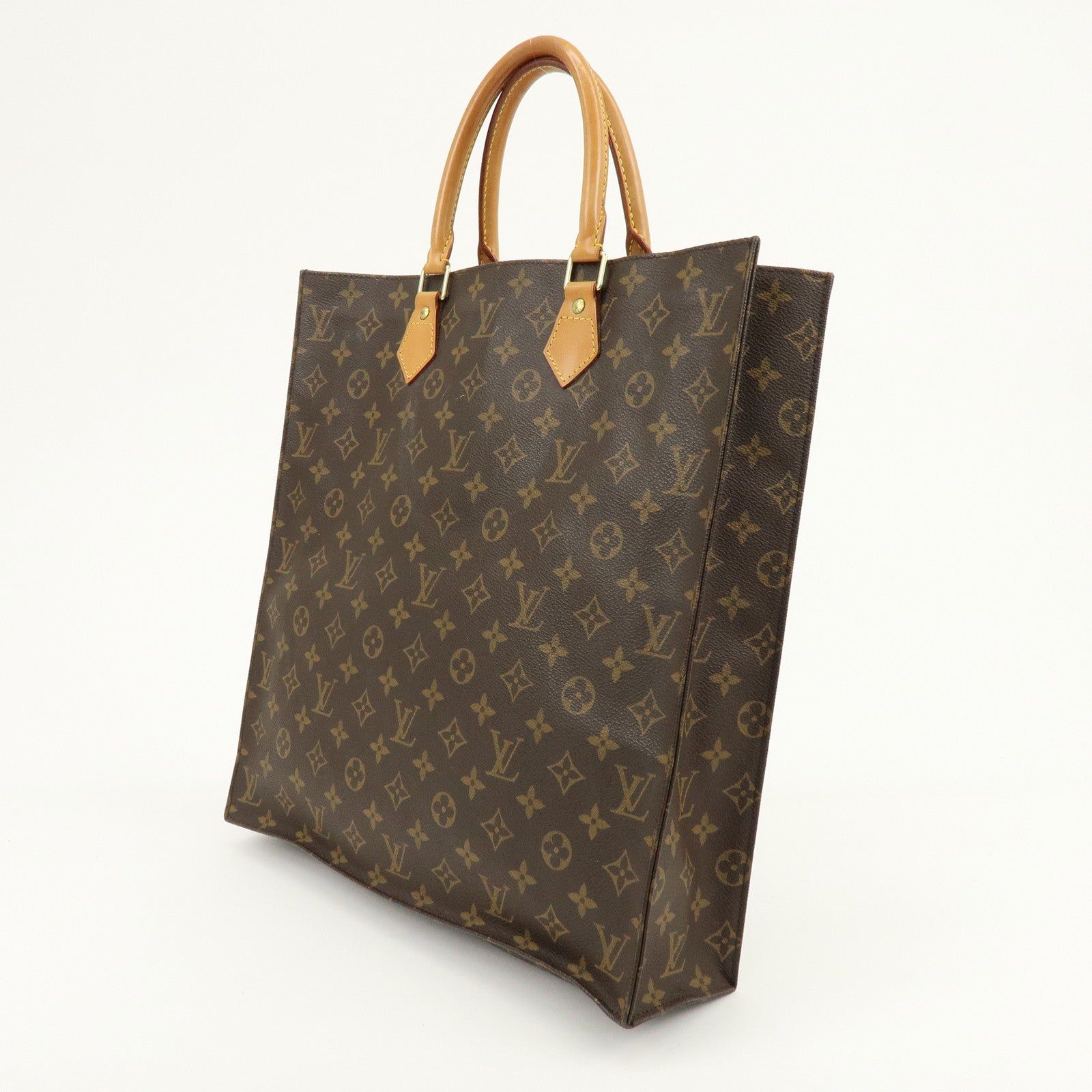 Louis Vuitton Monogram Sac Plat Tote Bag Hand Bag Brown M51140