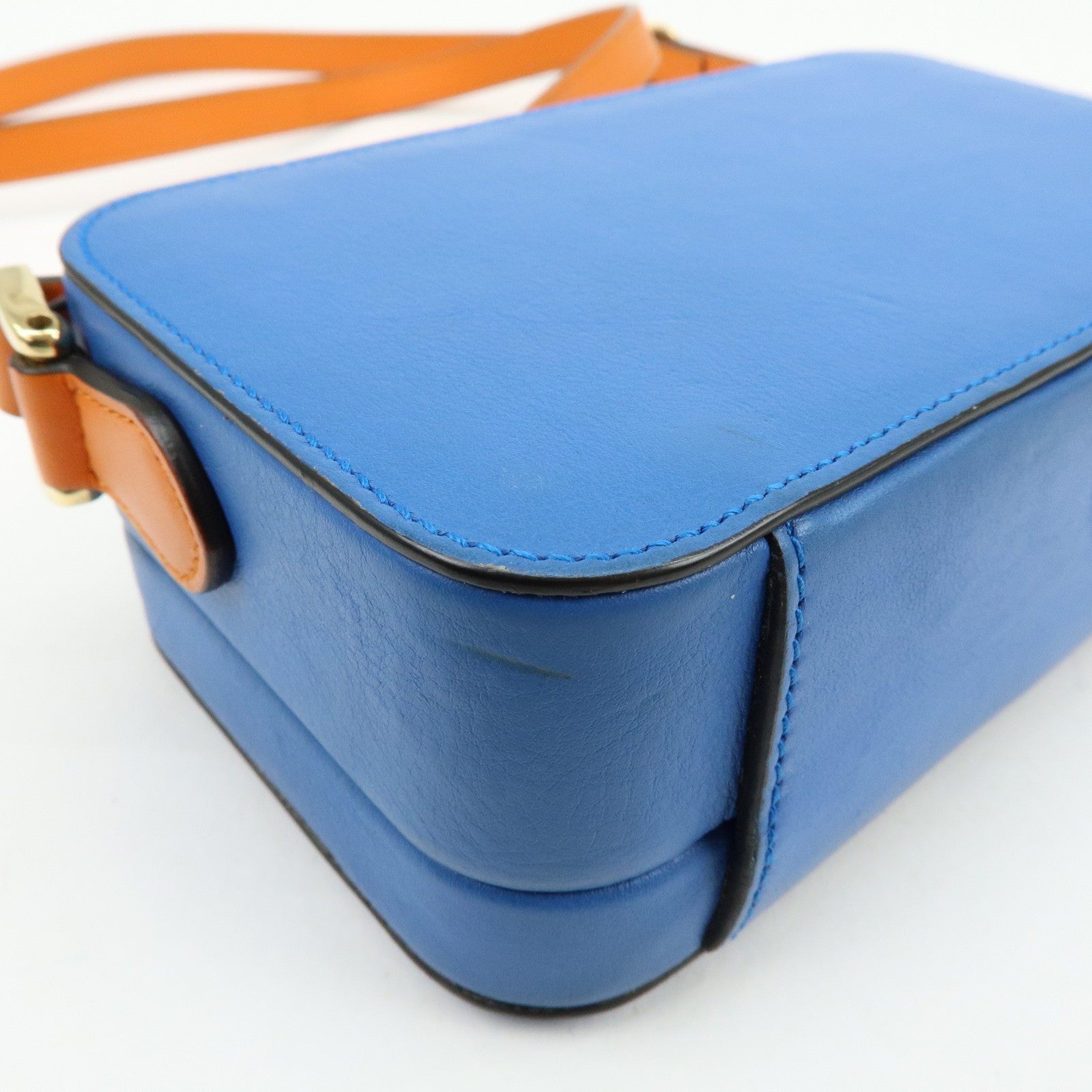 GUCCI Logo Interlocking G Leather Shoulder Bag Blue Orange 658230