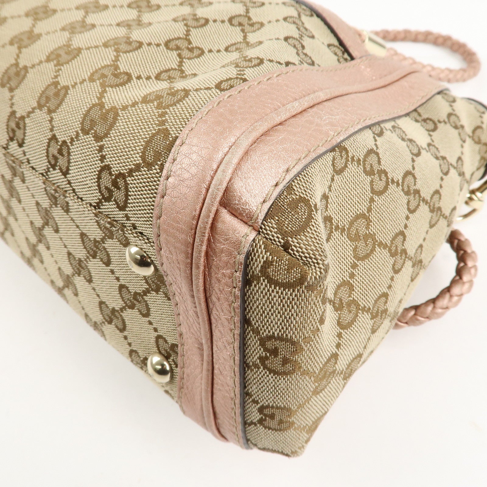 GUCCI Bamboo GG Canvas Leather 2Way Shoulder Bag Beige Pink 282300 Used