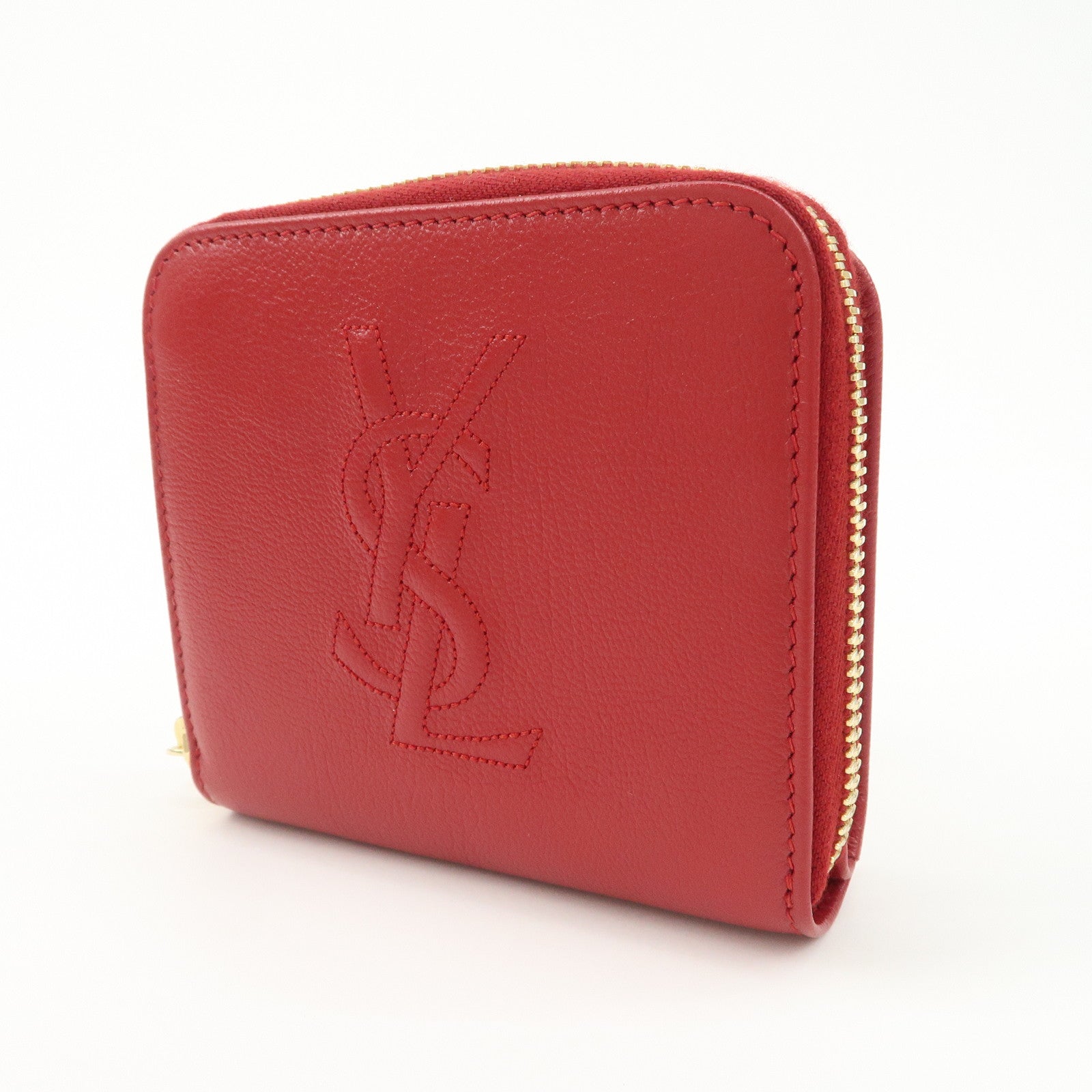 SAINT LAURENT Leather Compact Bi-fold Wallet Red