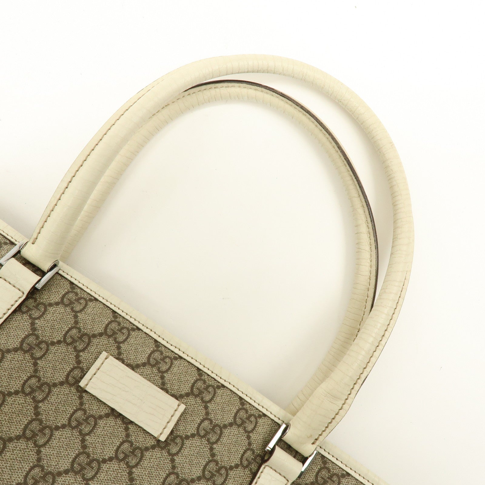 GUCCI GG Canvas Leather Shoulder Bag Tote Bag Beige White 114595