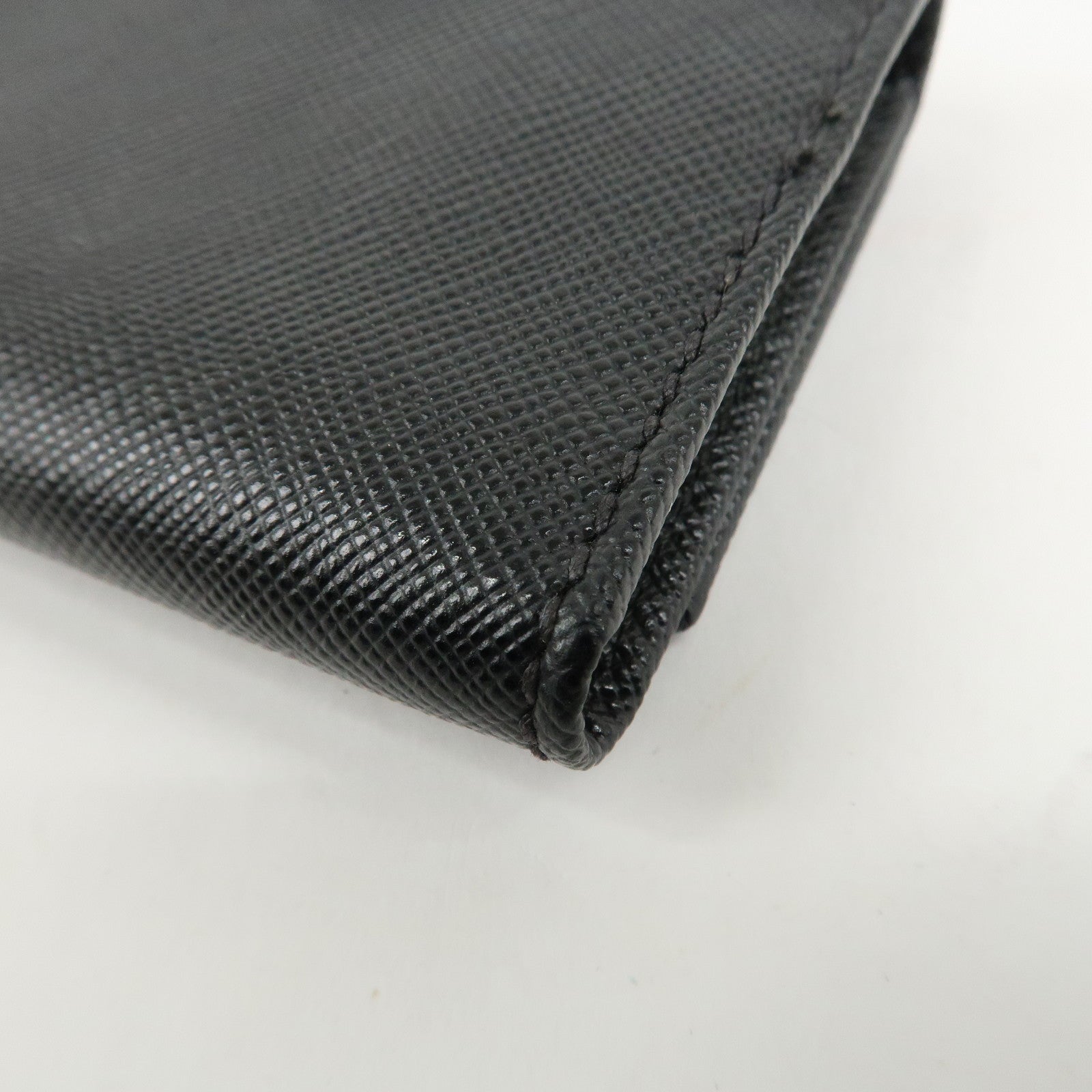 PRADA Triangle Logo Saffiano Leather Key Case Black 1M0222 Used