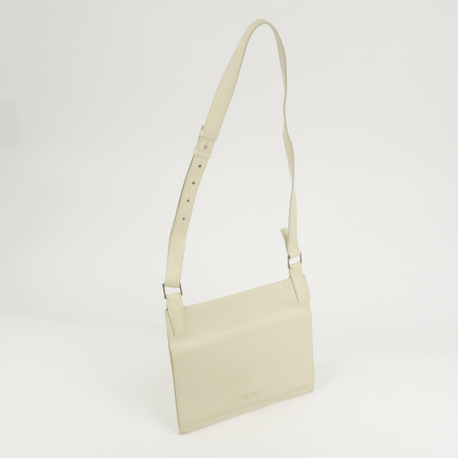 LOEWE Logo Leather Shoulder Bag Crossbody Bag Ivory