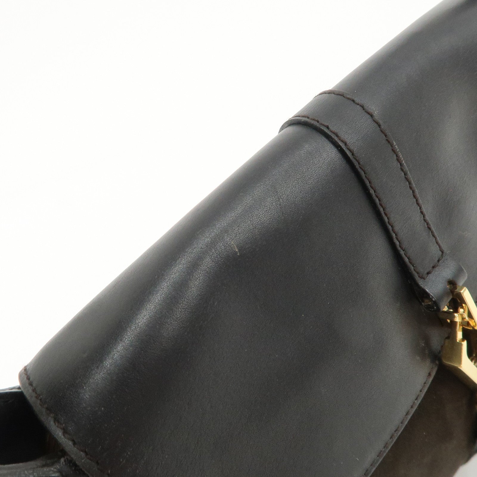 GUCCI Bamboo Leather Shoulder Bag Black Gold HDW 001.4096 Used