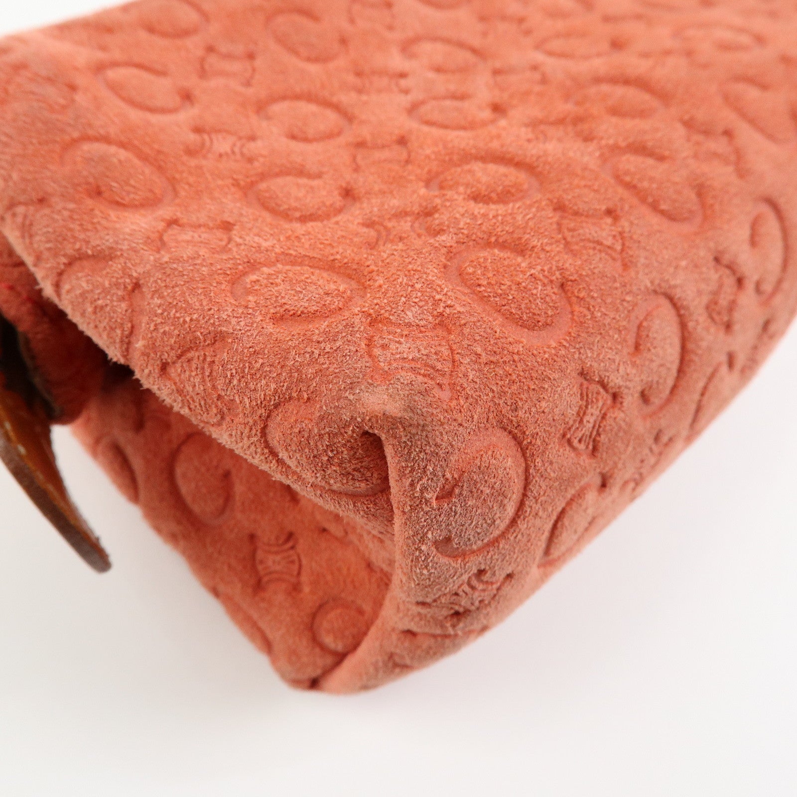 CELINE C Macadam Suede Leather Pouch Cosmetic Case Coral