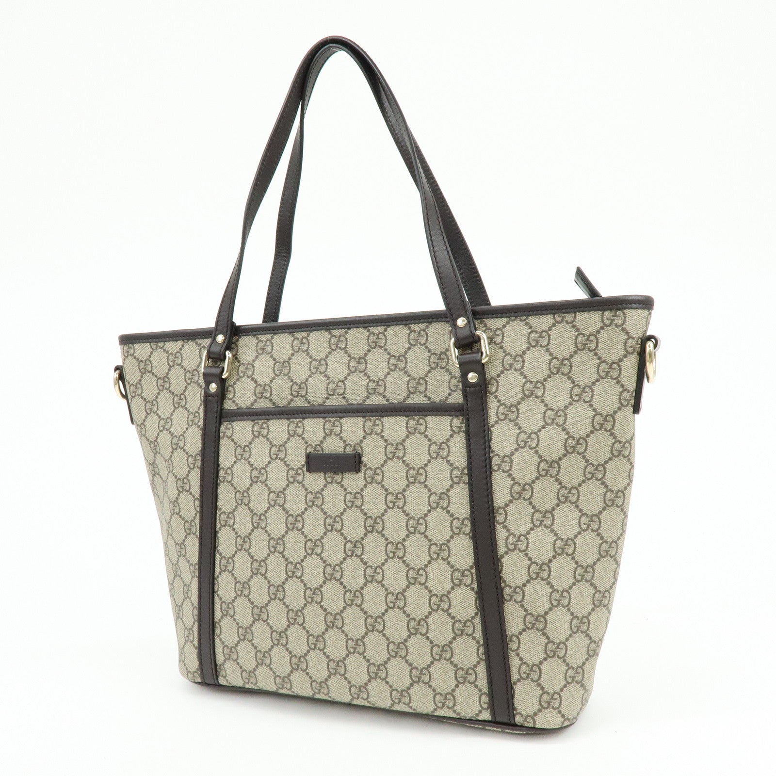 GUCCI GG Canvas Leather 2Way Tote Bag Hand Bag Brown 388929