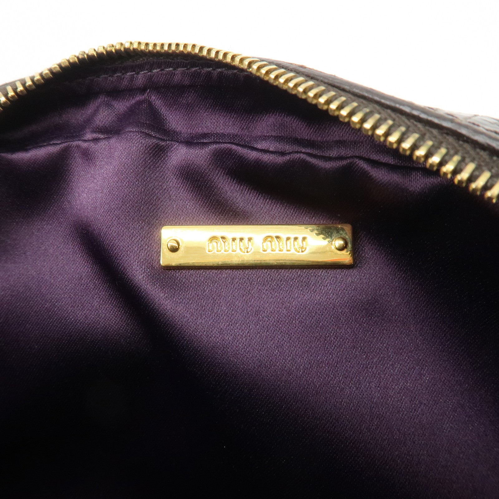 MIU MIU Embossed Leather Shoulder Crossbody Bag Dark Brown 5N1477