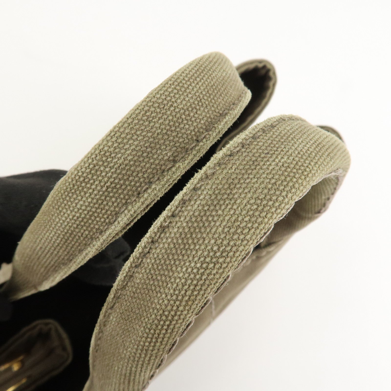 PRADA Logo Canapa Mini Canvas Tote Bag Hand Bag Khaki BN2439