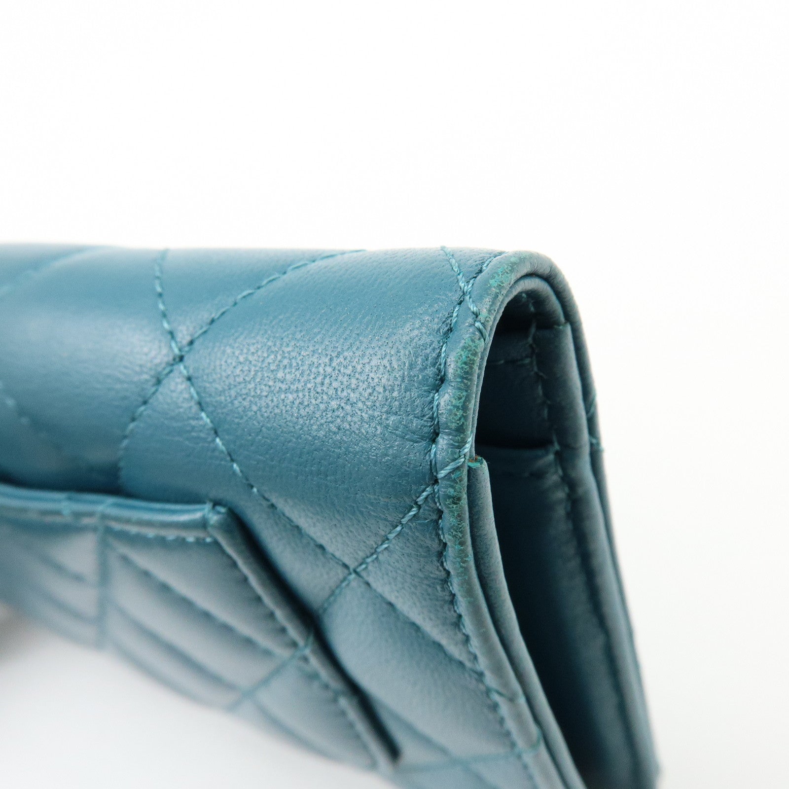 CHANEL COCO Mark Matelasse Lamb Skin Bi-fold Flap Long Wallet Blue
