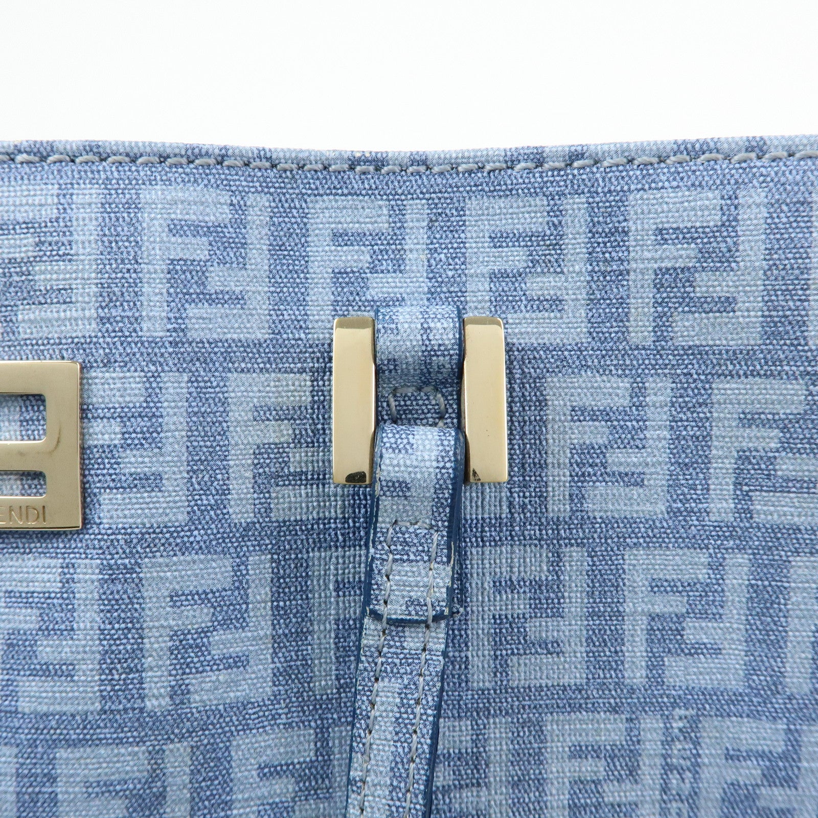 FENDI Logo Zucchino PVC Hand Bag Tote Bag Light Blue 8BH132