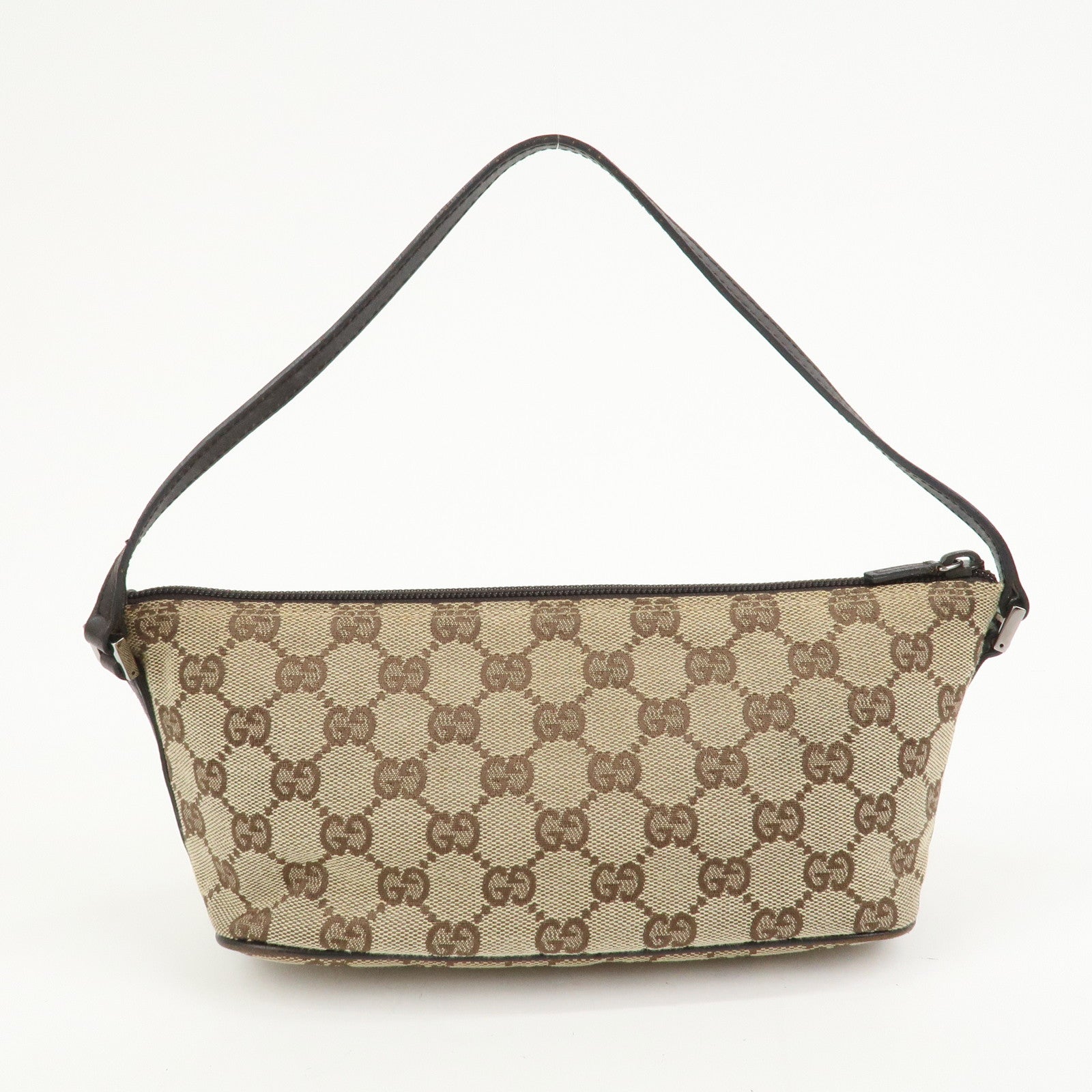 GUCCI Boat Bag GG Canvas Leather Hand Bag Brown 07198