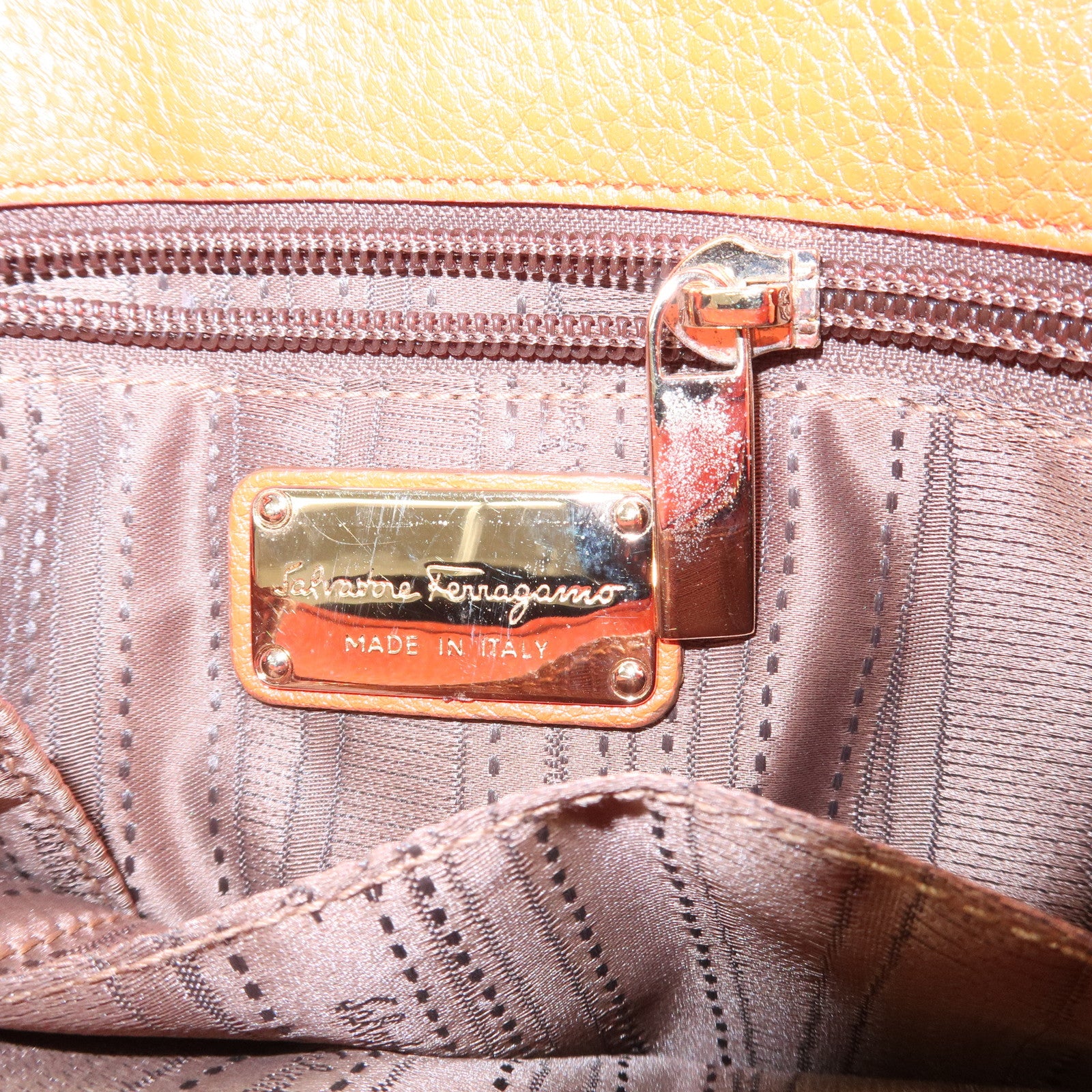 Ferragamo Gancini Leather Hand Bag Orange Gold HDW