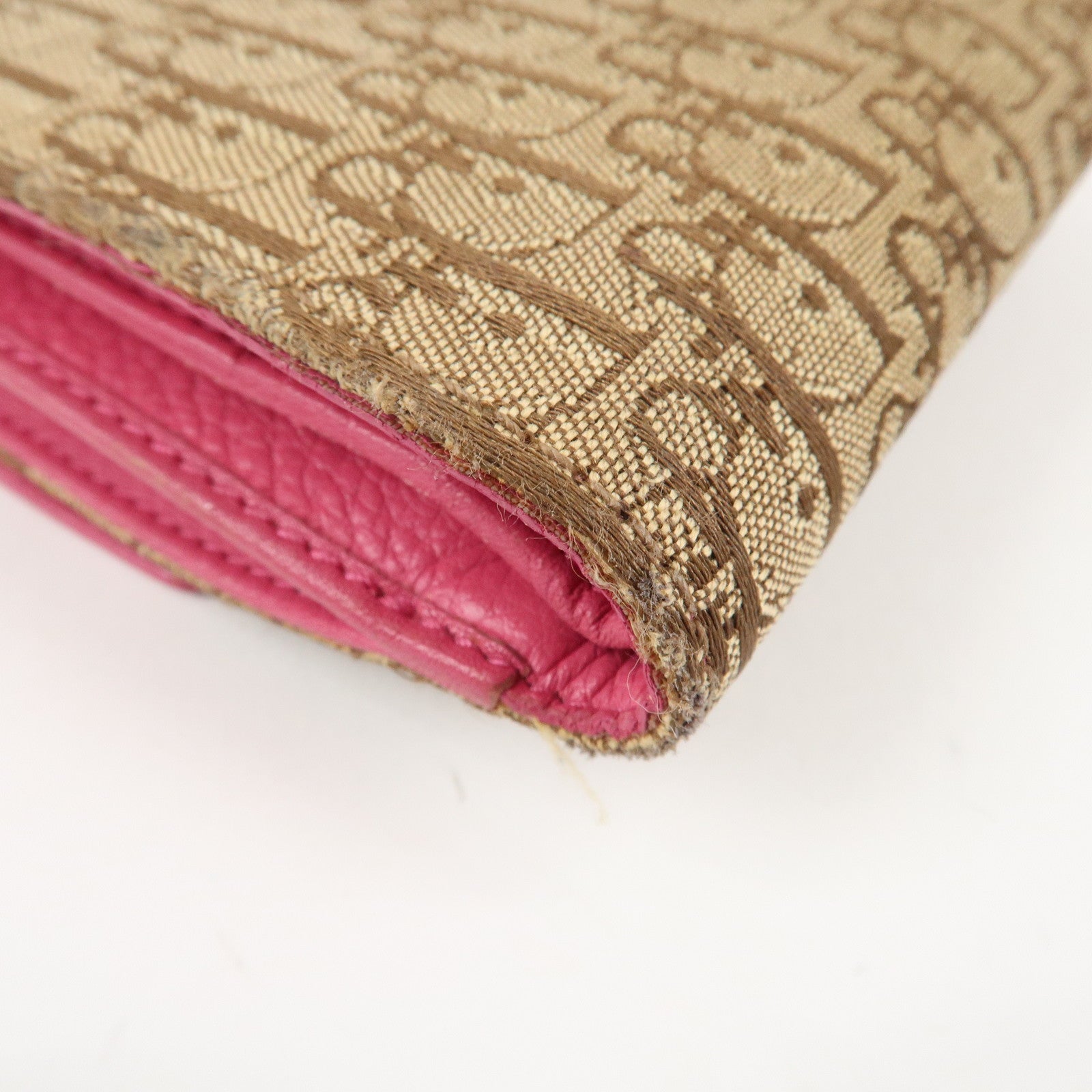 Christian Dior Street Chic Trotter Canvas Leather W Hook Wallet Pink Used