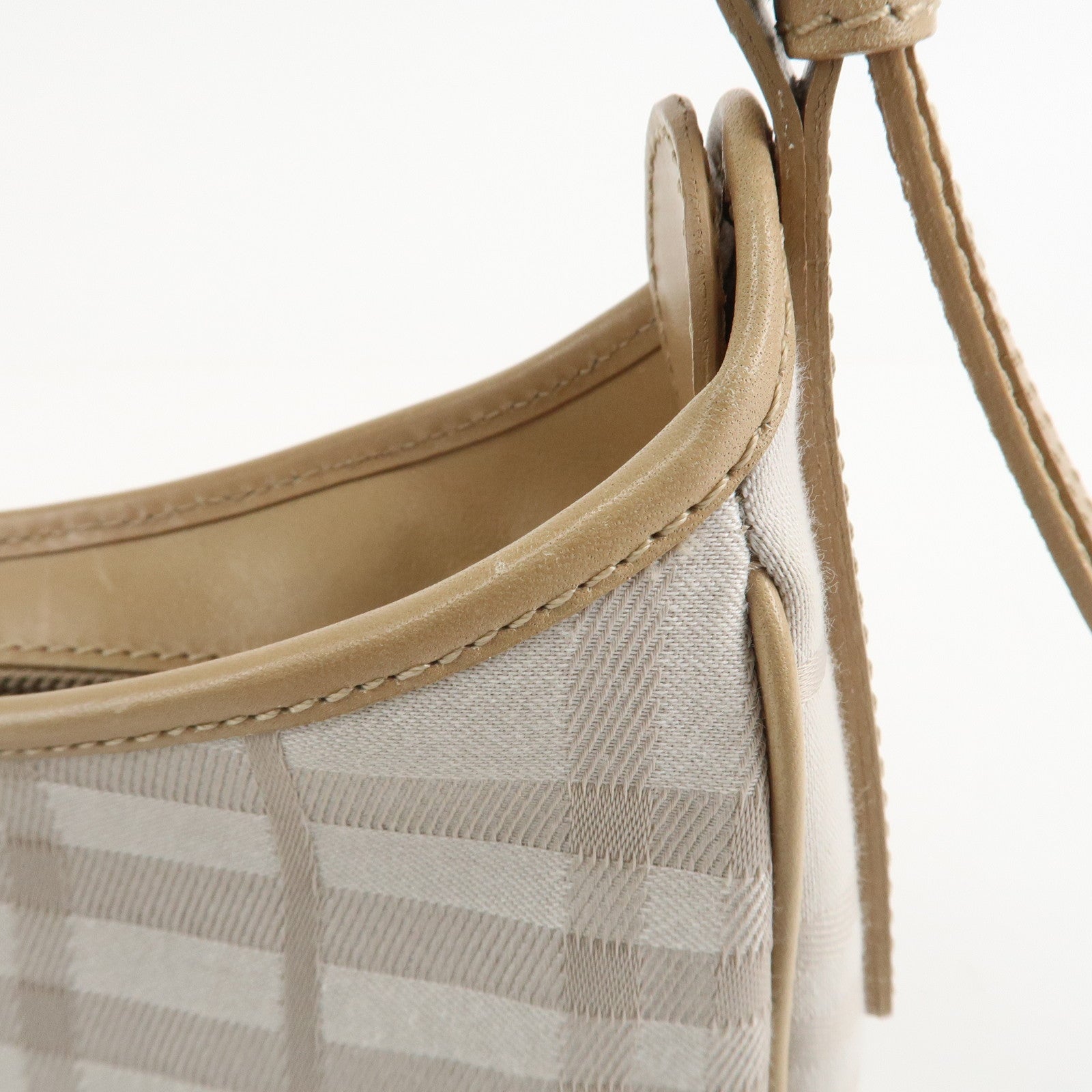 BURBERRY Canvas Leather Shoulder Bag Beige Gray Used