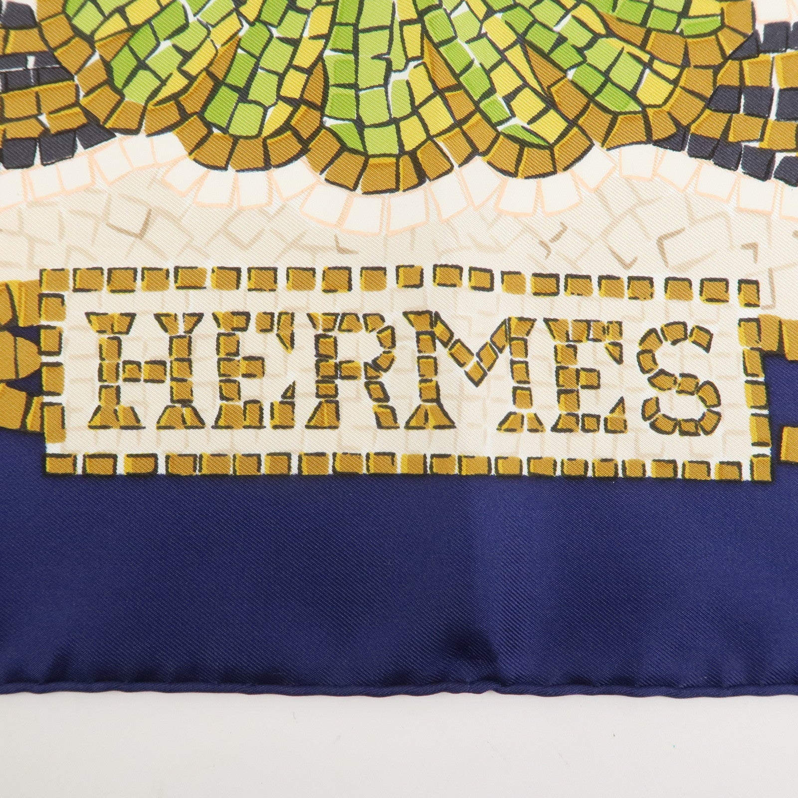 HERMES Carre 90 Silk 100% PROVENCE Scarf Navy Ivory