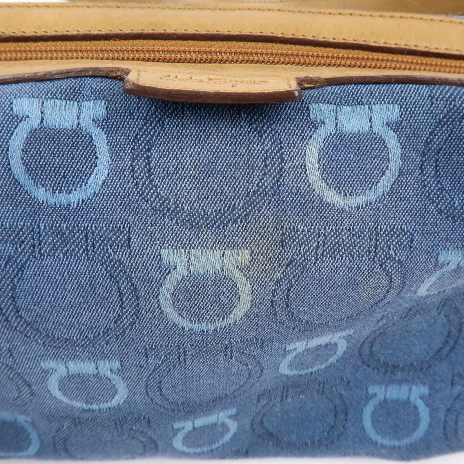 Ferragamo Gancini Canvas Leather Hand Bag Shoulder Bag Blue