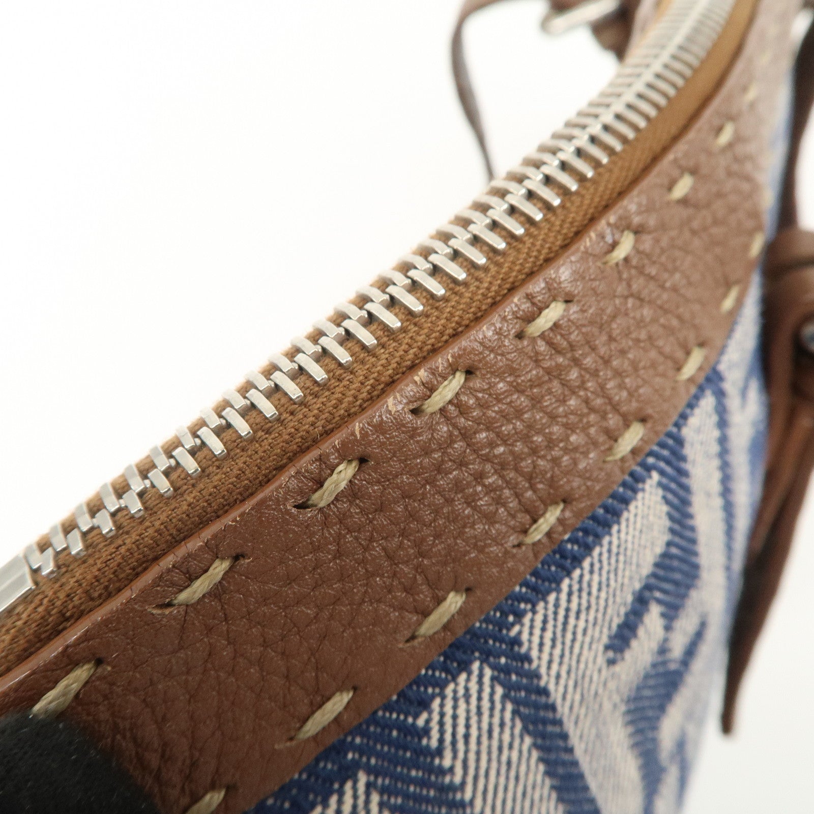 FENDI Zucca Seleria Denim Leather Tote Bag Hand Bag Blue 8BH179