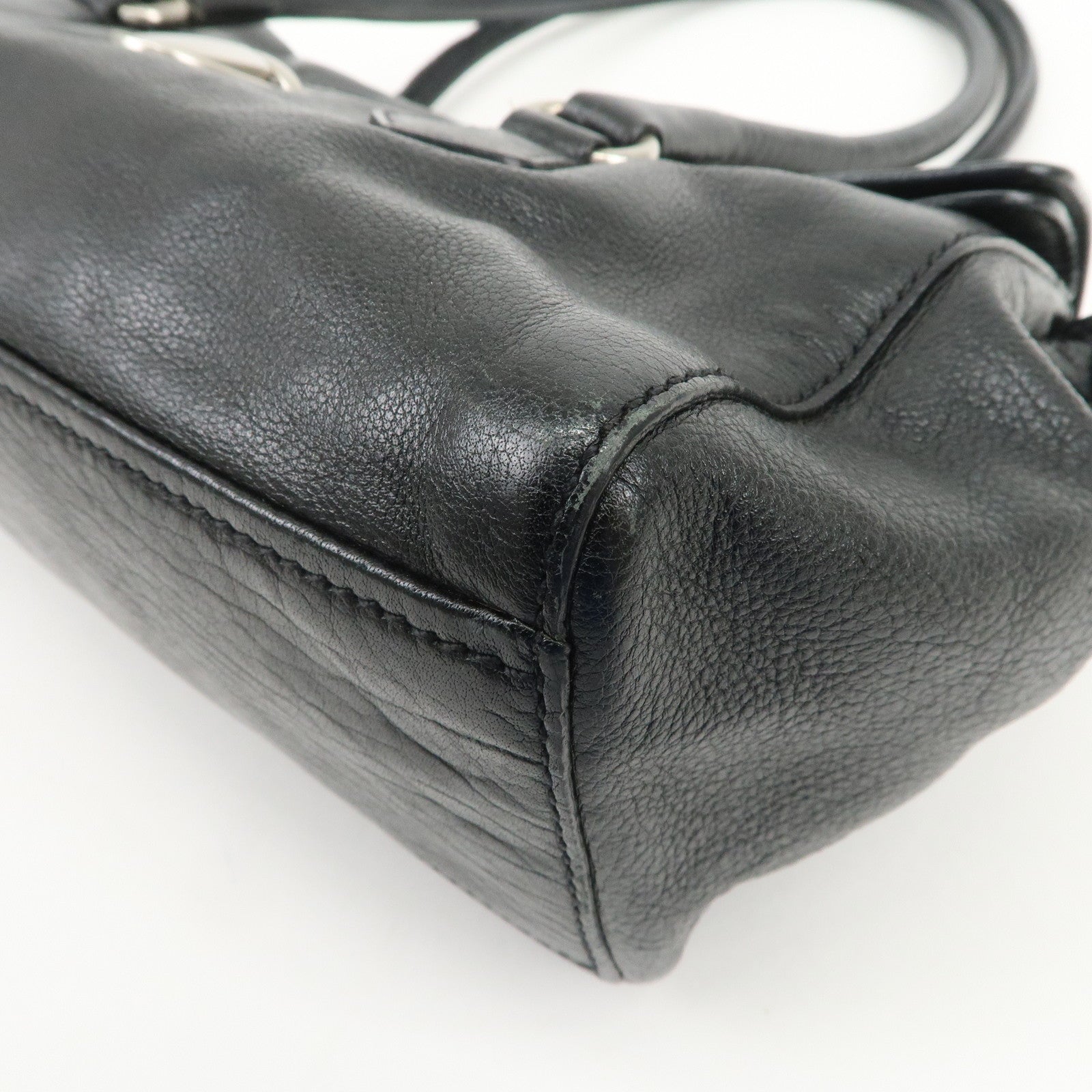 PRADA Triangle Logo Leather Shoulder Bag Hand Bag Black