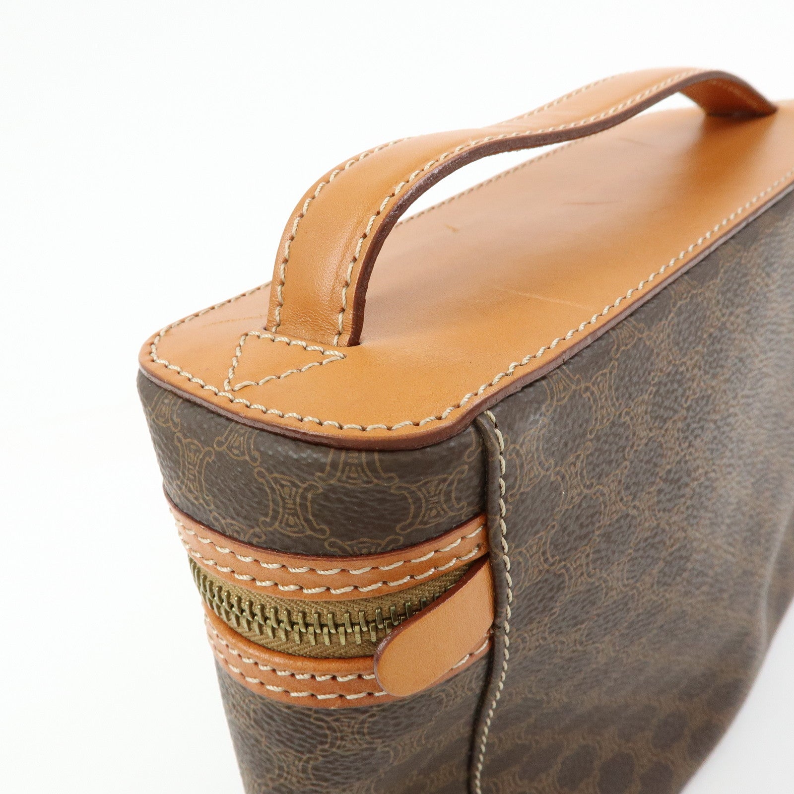 CELINE Macadam PVC Leather Hand Bag Vanity Bag Pouch Brown