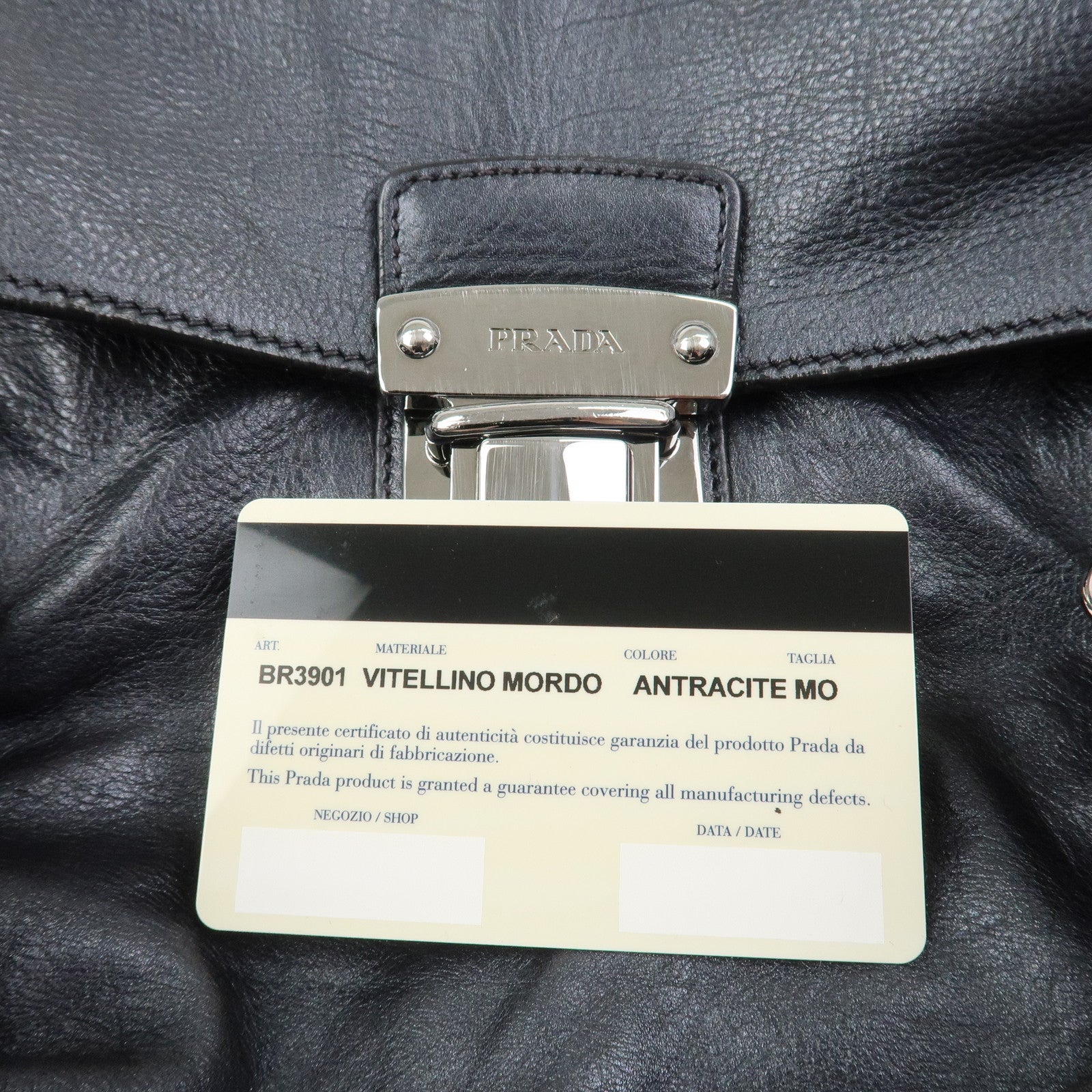 PRADA Logo Leather Shoulder Bag Hand Bag Black BR3901