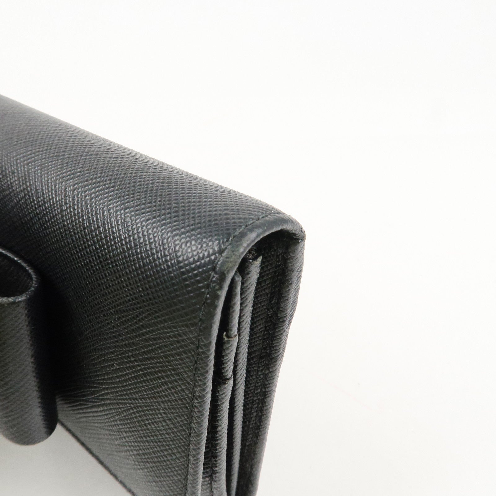 PRADA Saffiano Leather Flap Bi-Fold Long Wallet Black Gold 1MH132 Used