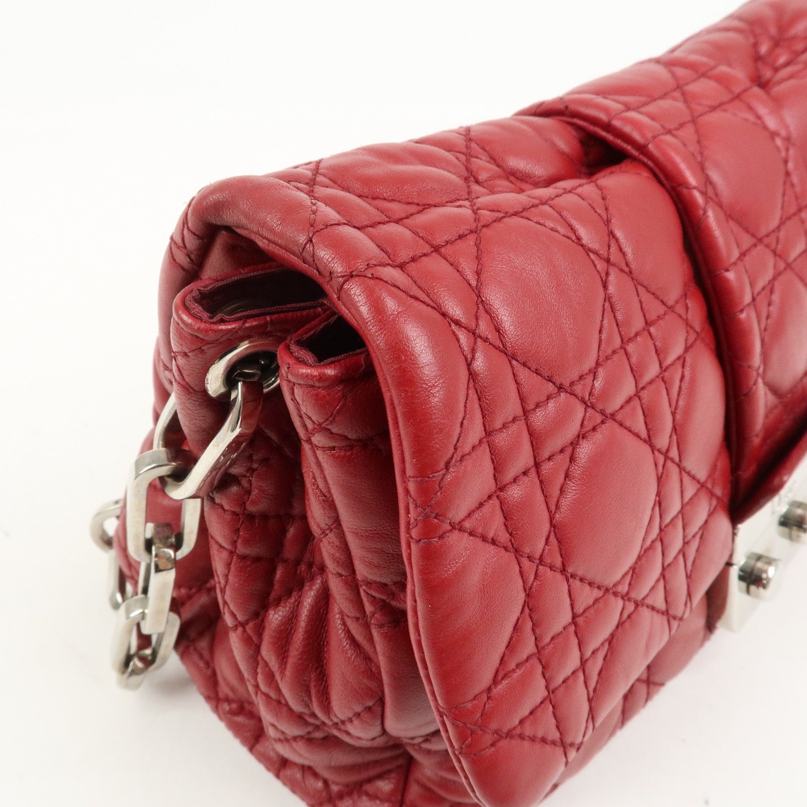 Christian Dior Canage Leather Chain Shoulder Bag Hand Bag Red