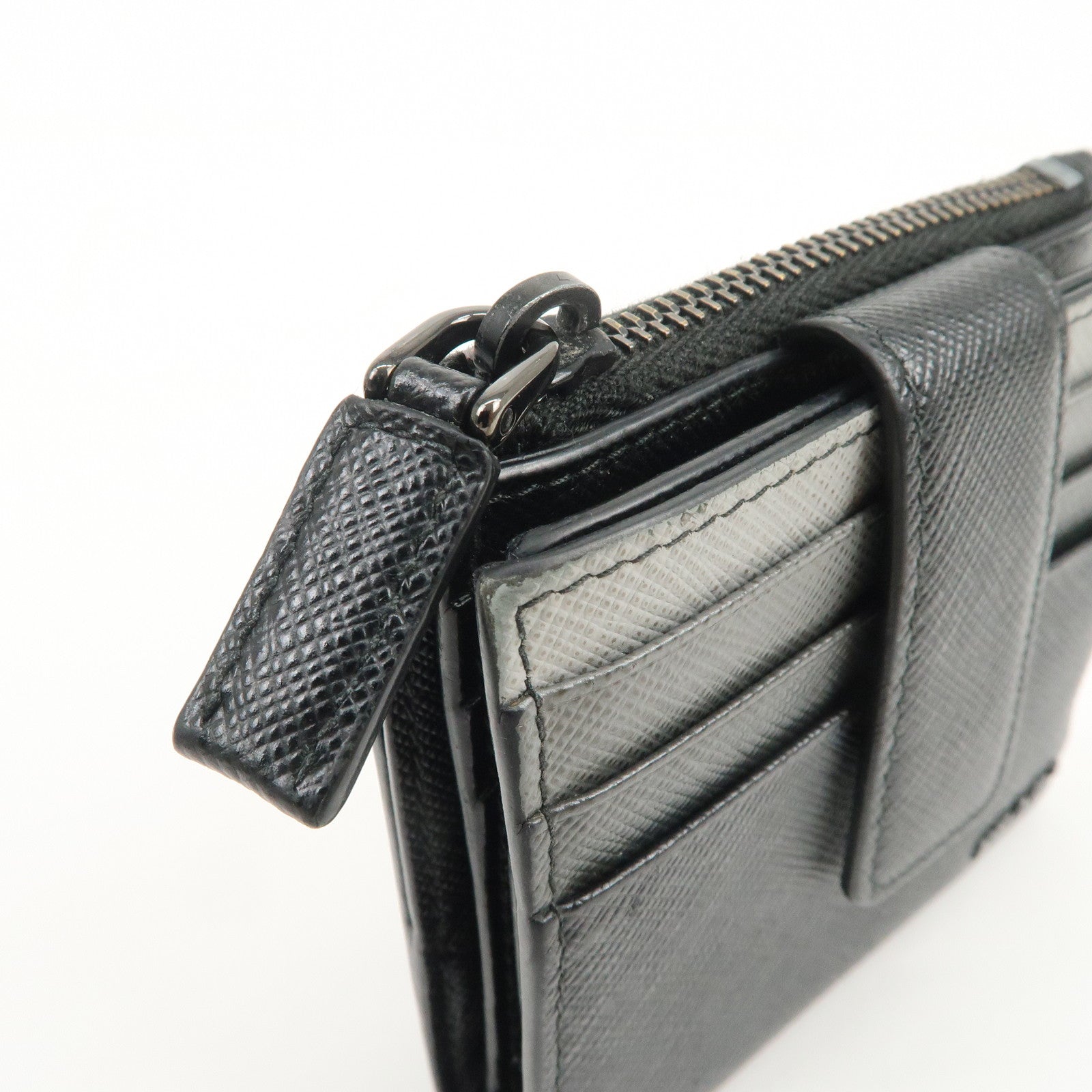 PRADA Logo Saffiano Leather Compact Wallet Black 2MC066