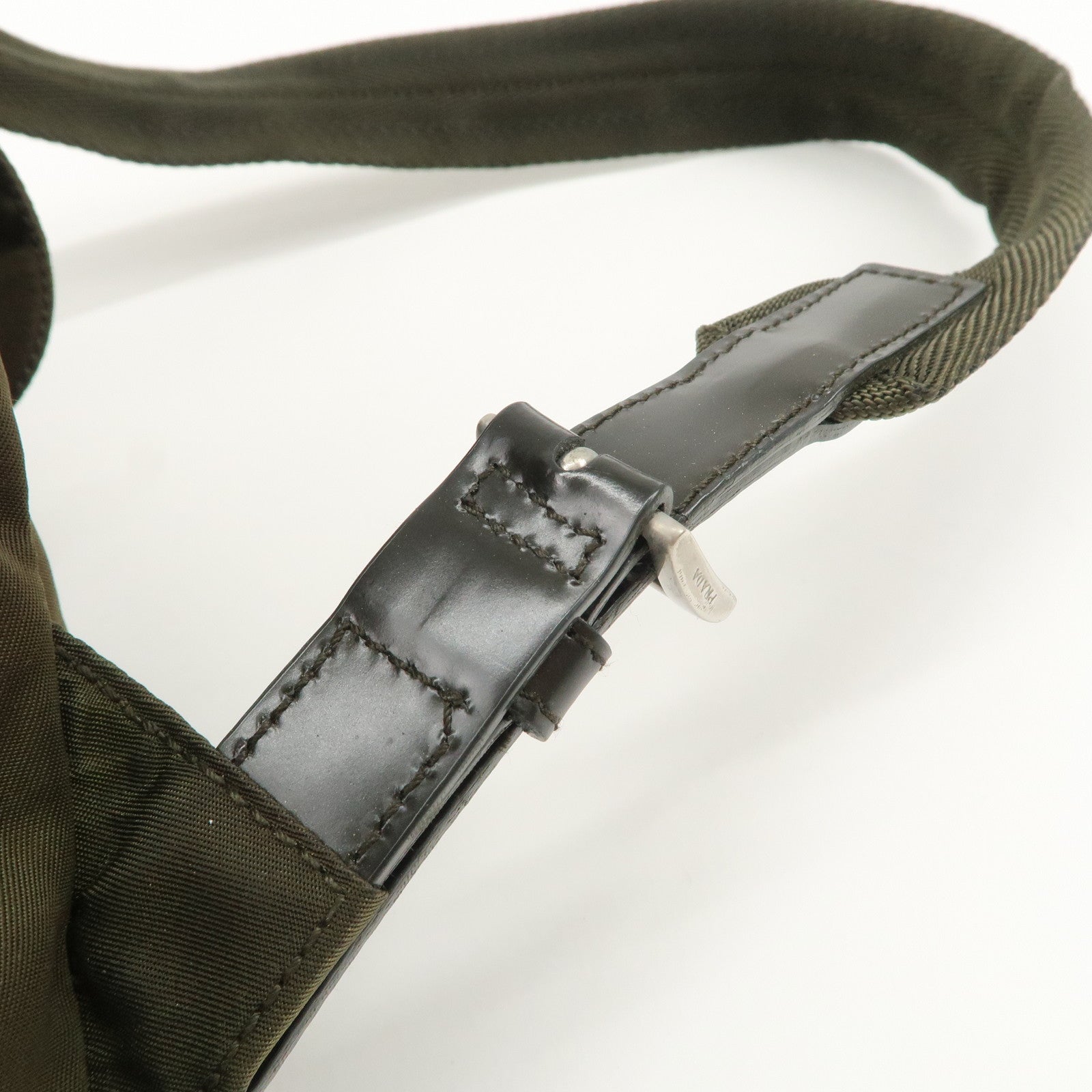 PRADA Triangle Logo Nylon Leather Backpack Ruck Sack Khaki B6677 Used