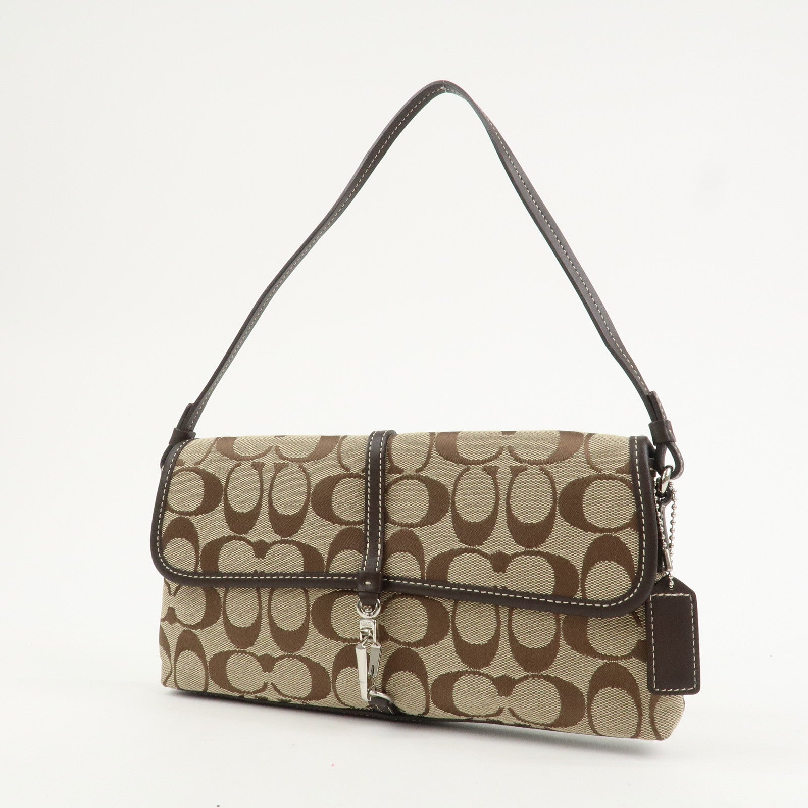 COACH Signature Canvas Leather Shoulder Bag Hand Bag Brown