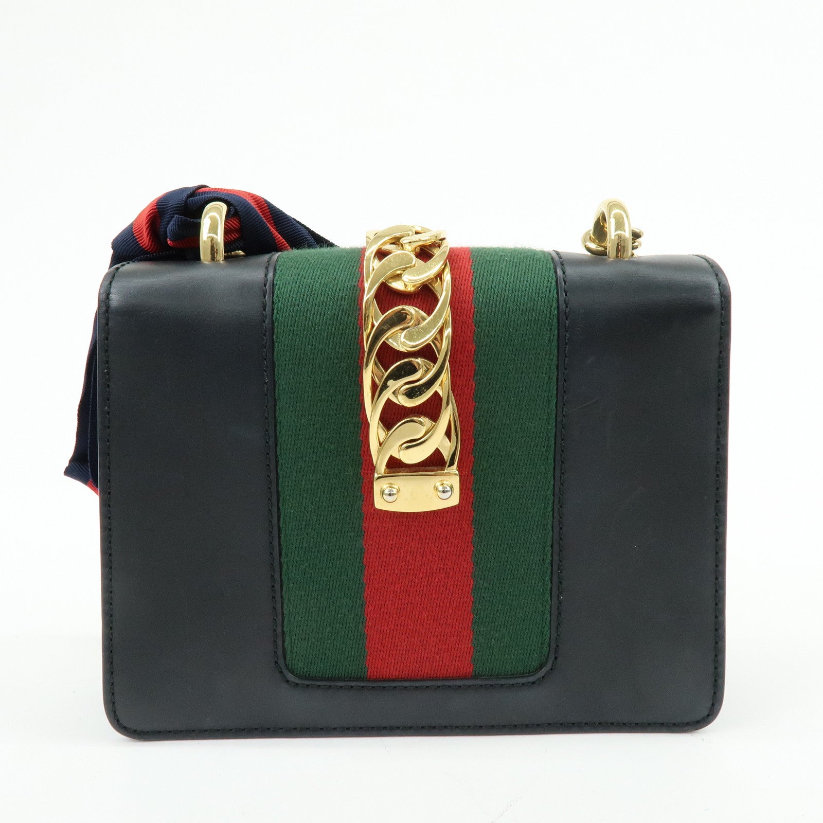 GUCCI Sylvie Sherry Leather Chain Shoulder Bag Black 431666