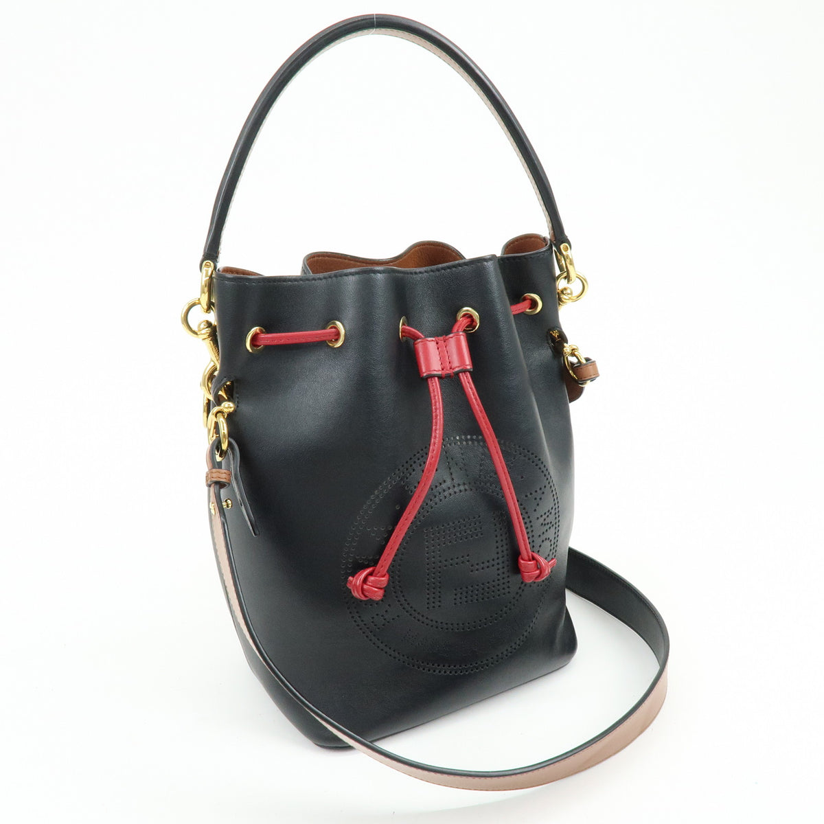 FENDI Mon Tresor Leather 2Way Bag Hand Bag Shoulder Bag Black Red