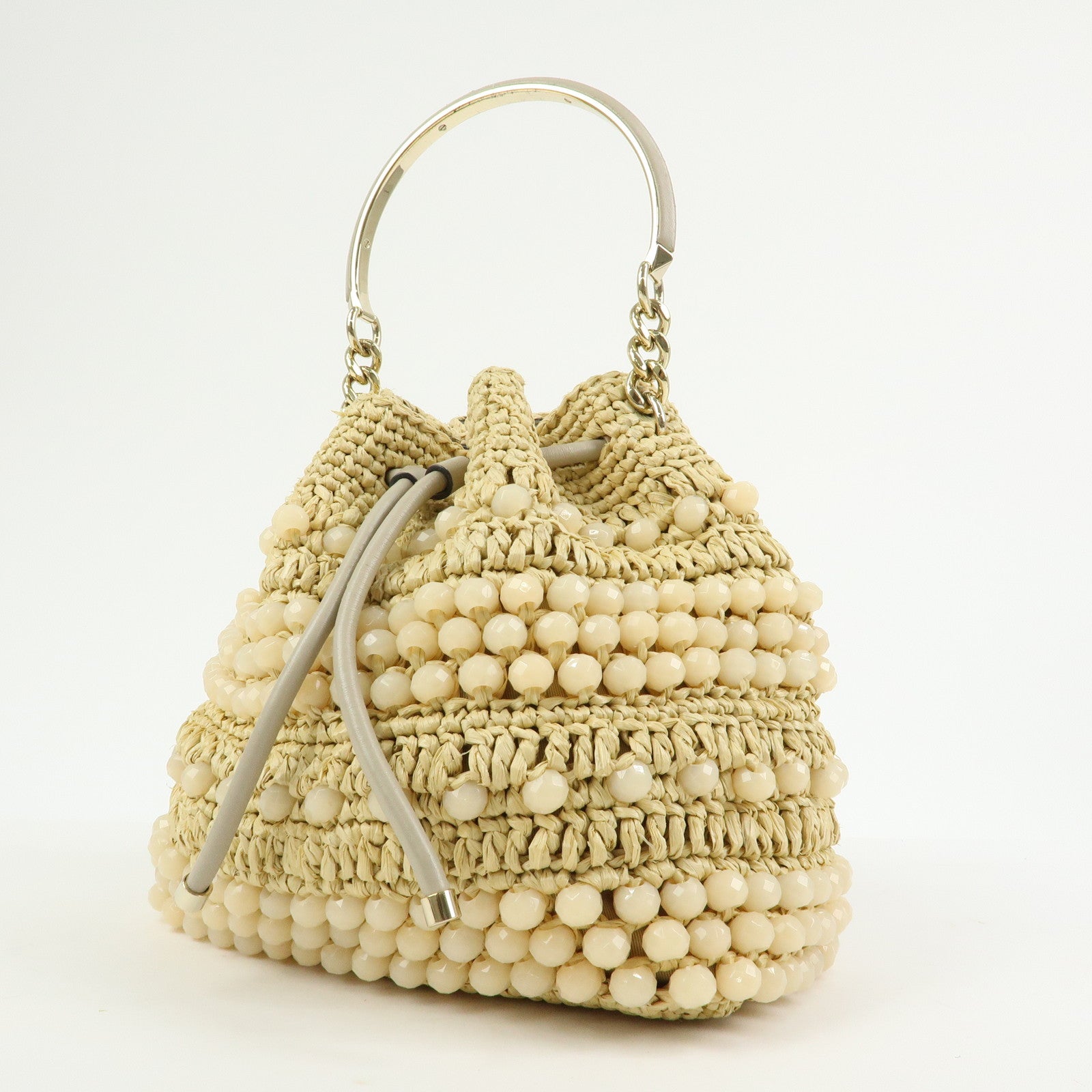 JIMMY CHOO Bon Bon Raffia Leather Hand Bag Beige