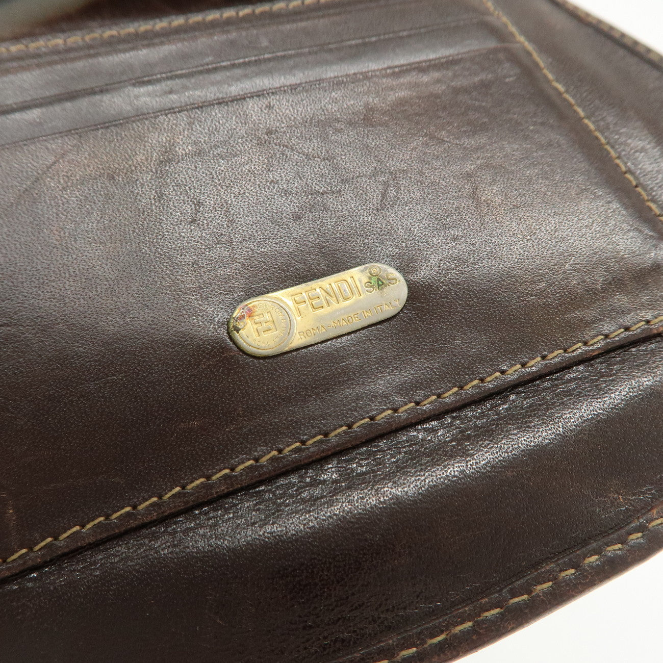 FENDI Zucca Canvas Leather Compact Wallet Black Brown 01223