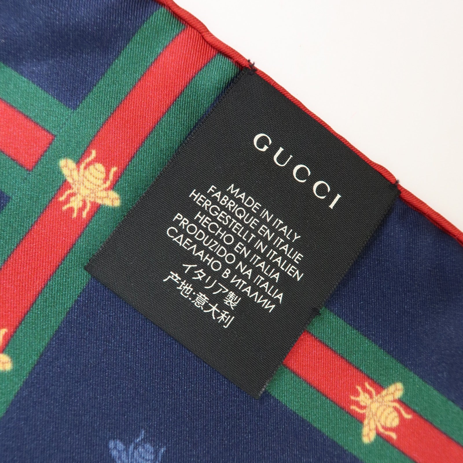 GUCCI Silk 100% Scarf 42x42 Bee Motif Navy