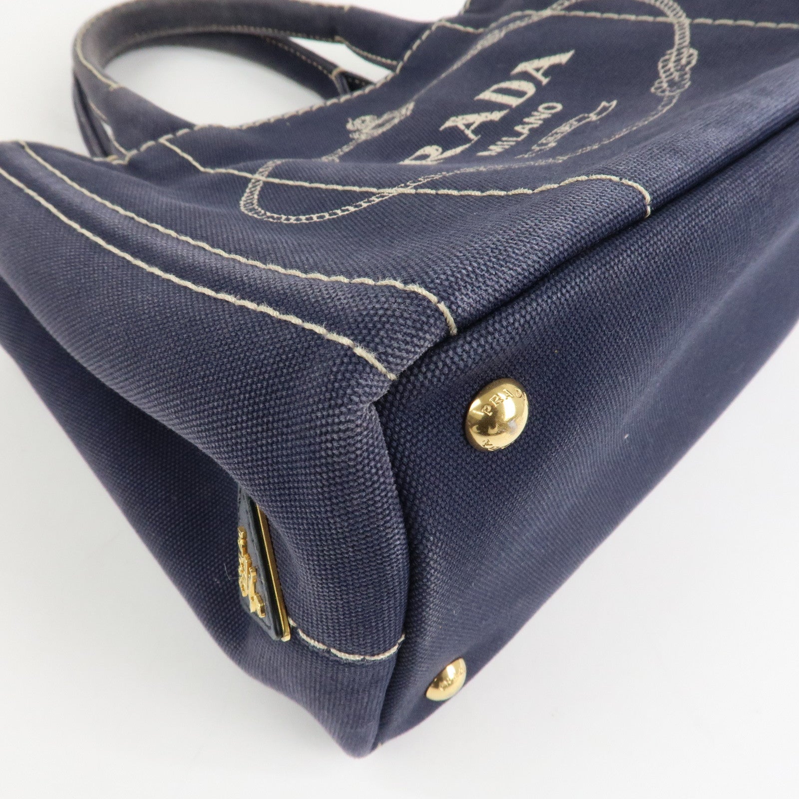 PRADA Canapa Mini Denim 2Way Hand Bag Tote Bag Navy 1BG439