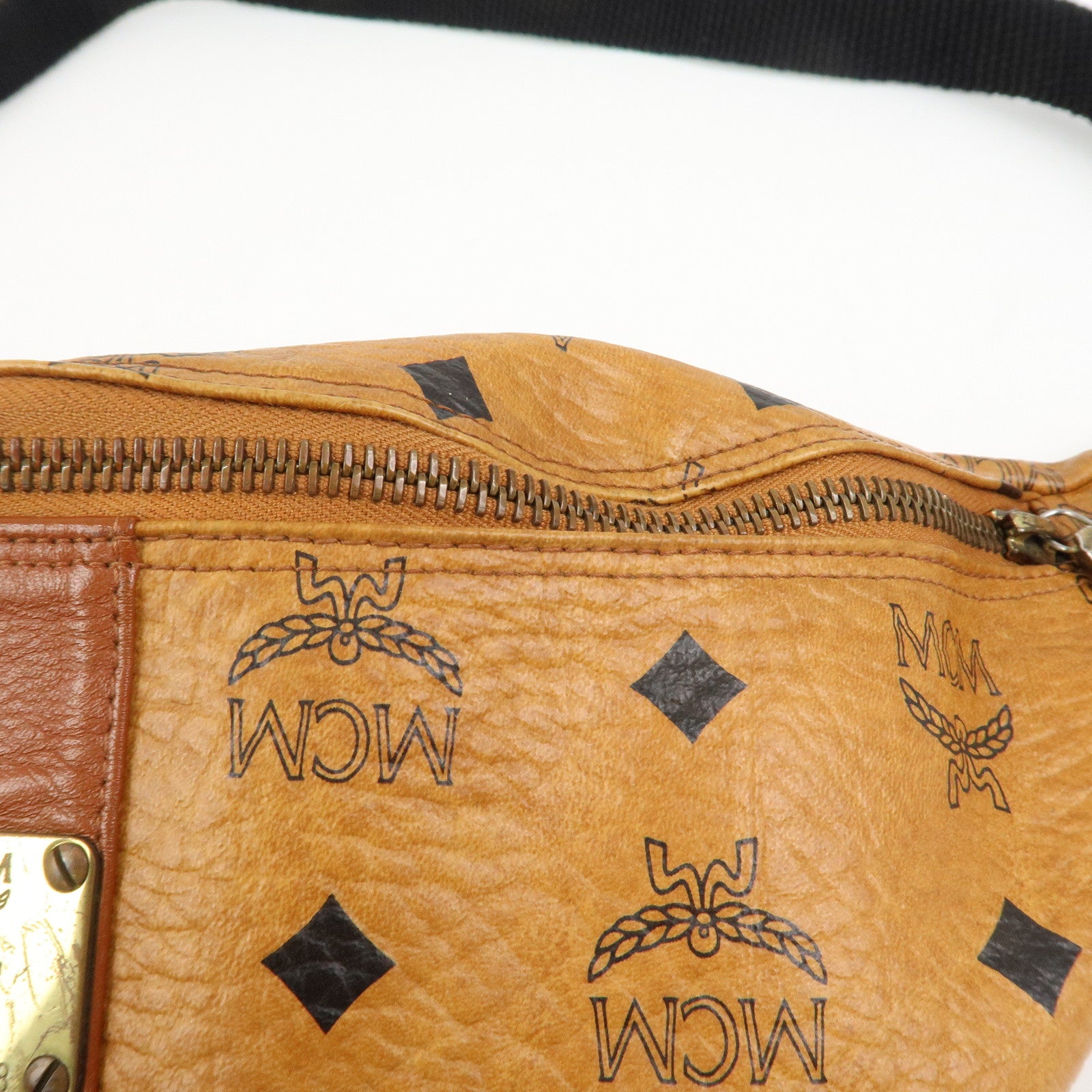 MCM Visetos Logo Leather Waist Bag Waist Pouch Crossbody Bag Brown