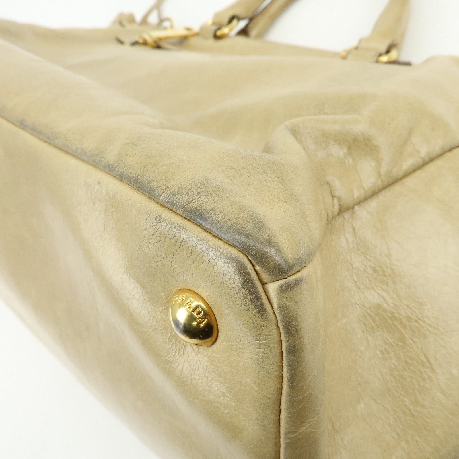 PRADA Logo Leather 2Way Shoulder Bag Hand Bag BN1921 Beige