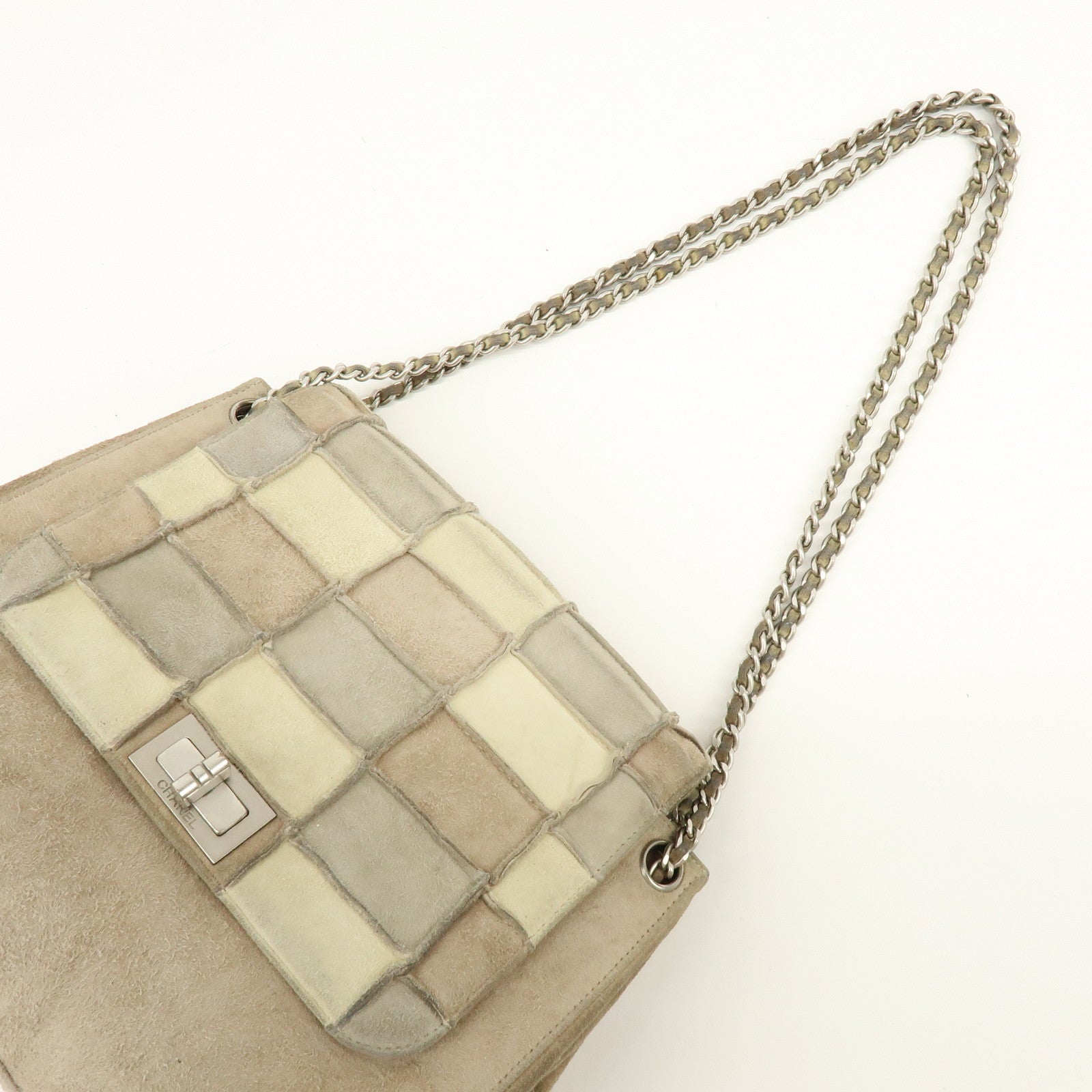 CHANEL Chocolate Bar Chanel 2.55 Suede Chain Shoulder Bag Beige