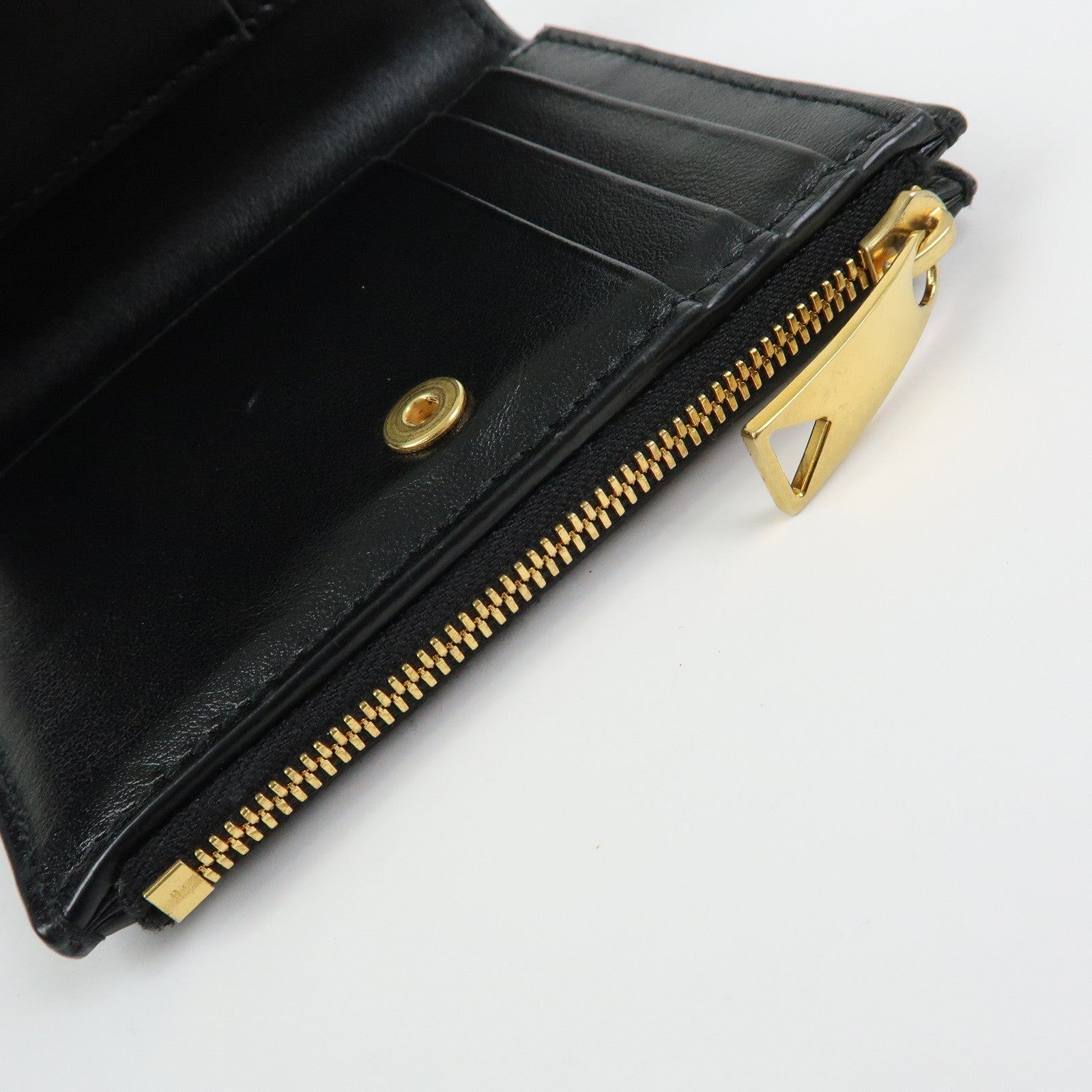 BOTTEGA VENETA Cassette Leather Small Bi-fold Comact Wallet Black